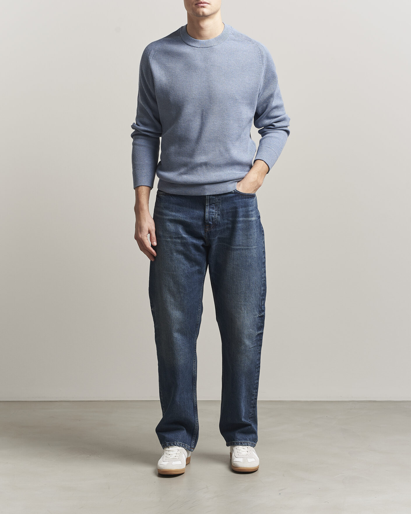 Heren | Truien | NN07 | Kevin Cotton Knitted Sweater Stone Blue