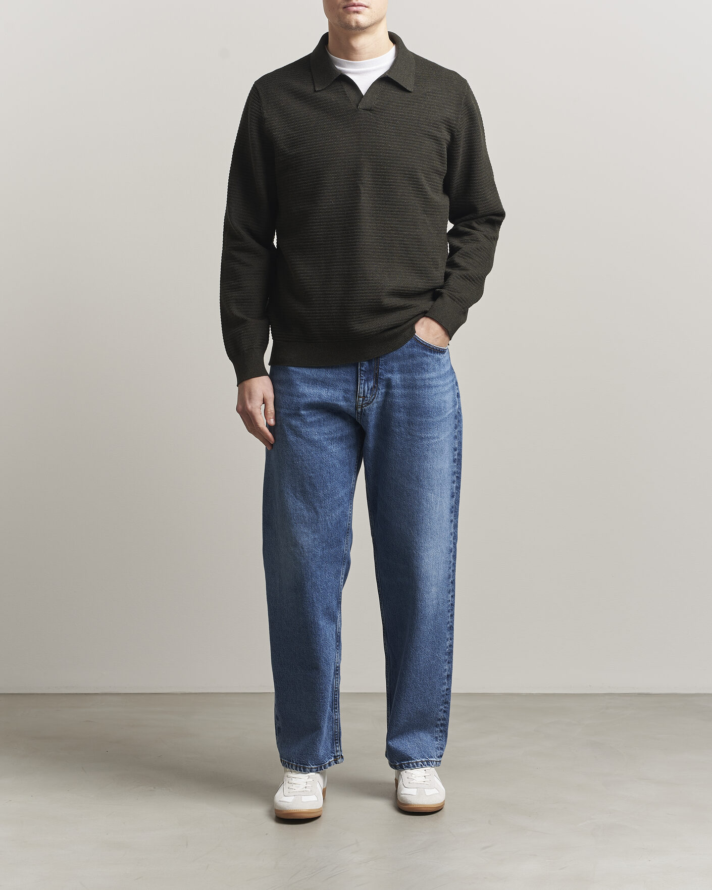Heren | Truien | NN07 | Paul Knitted Long Sleeve Polo Dark Army
