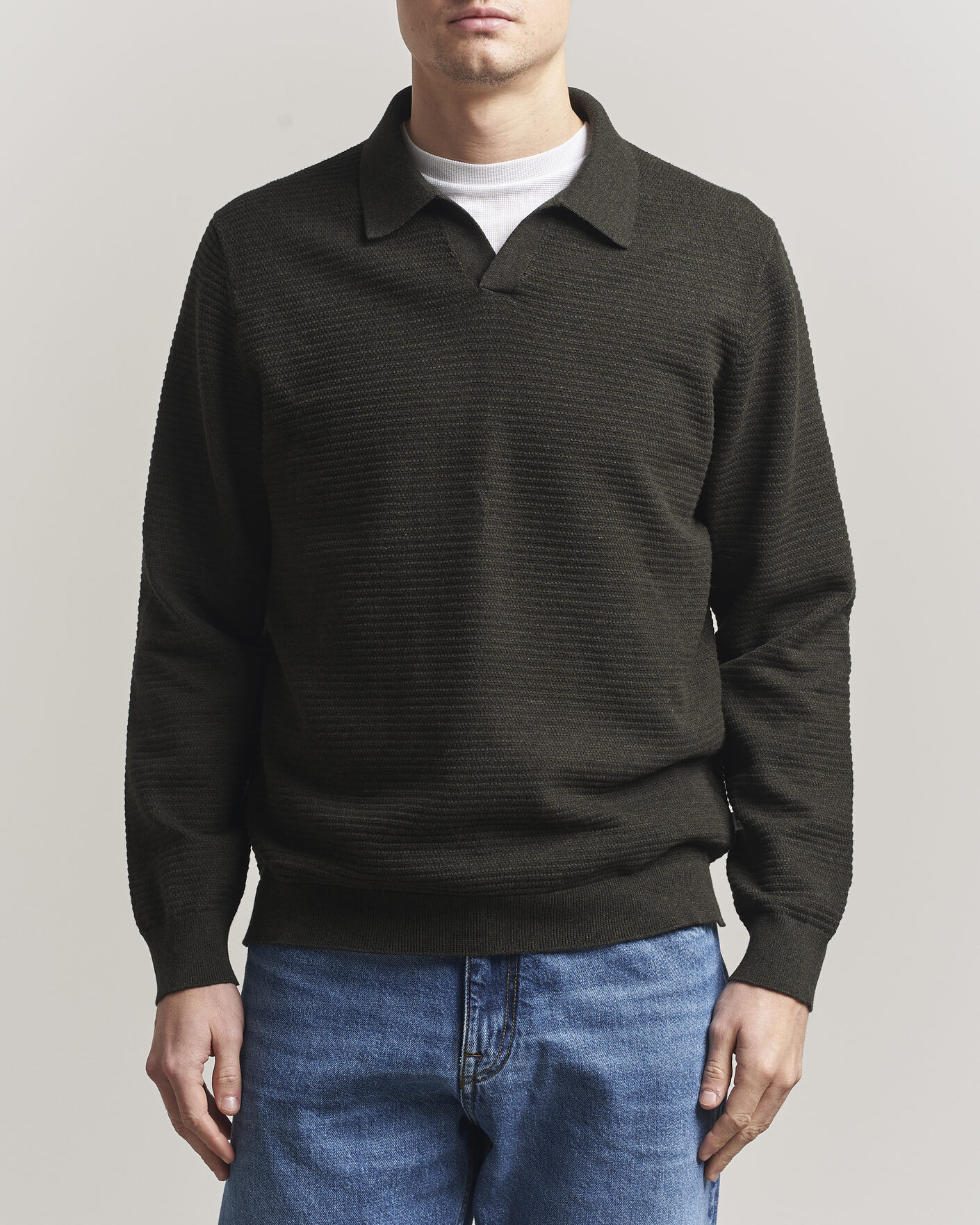 Heren | Truien | NN07 | Paul Knitted Long Sleeve Polo Dark Army
