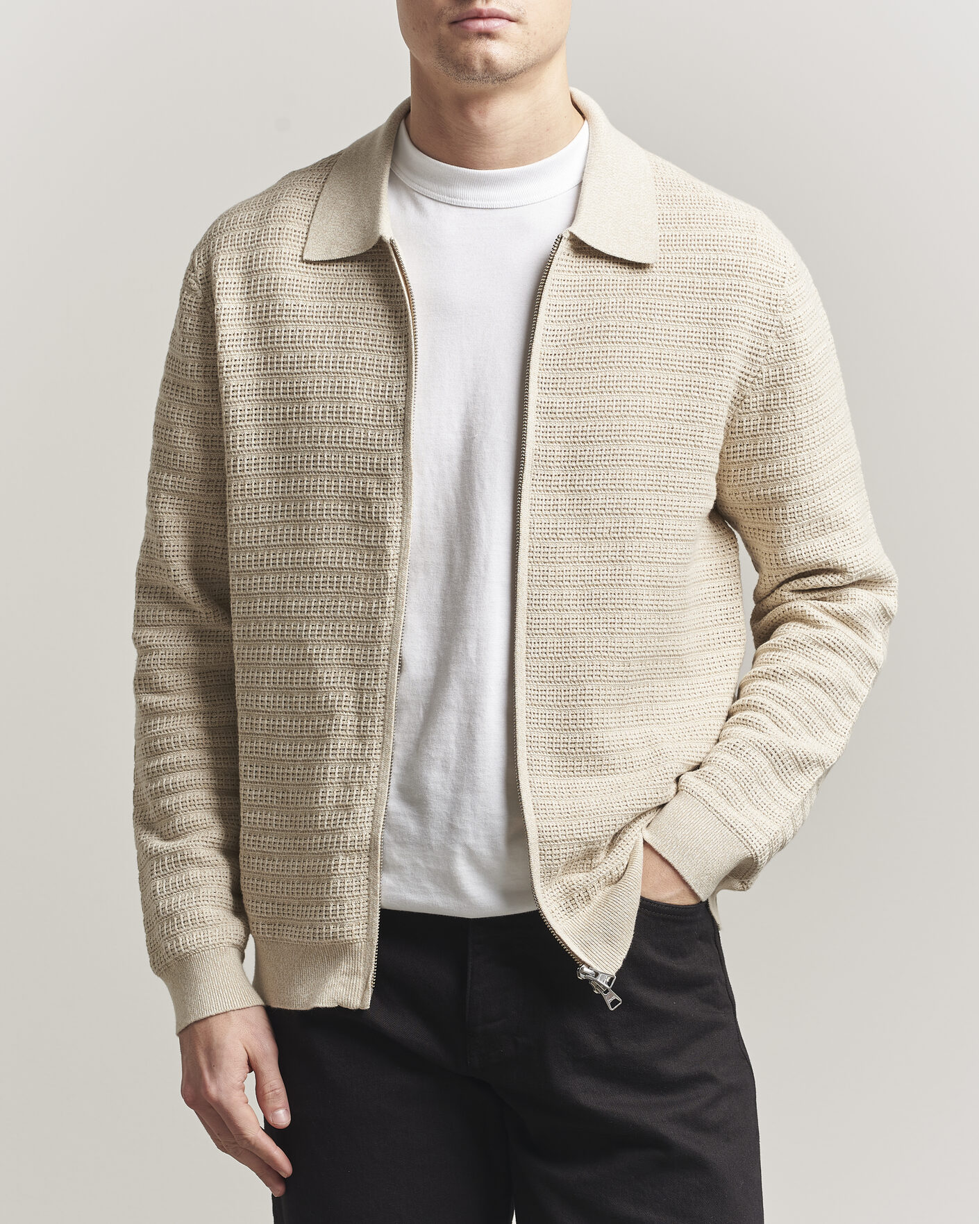 Heren | Truien | NN07 | Gustav Knitted Full Zip Ivory