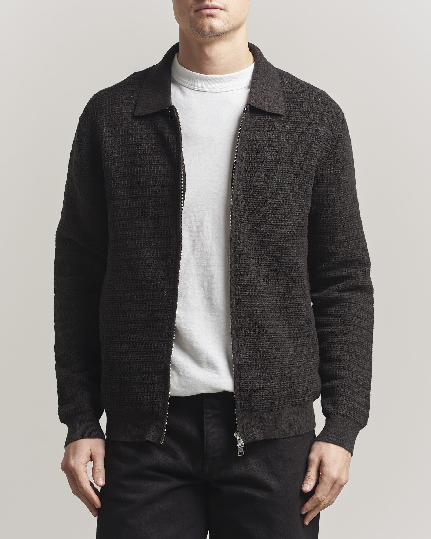 Heren | Truien | NN07 | Gustav Knitted Full Zip Deep Truffle