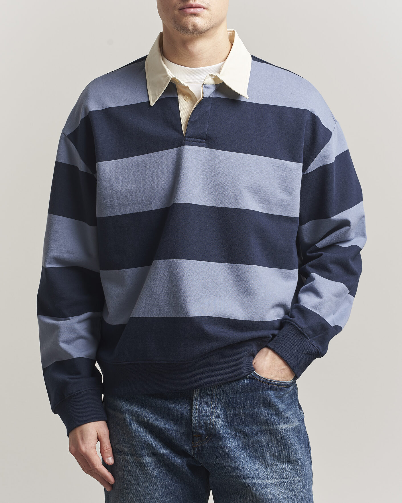 Heren | Truien | NN07 | David Rugby Sweater Blue Stripe