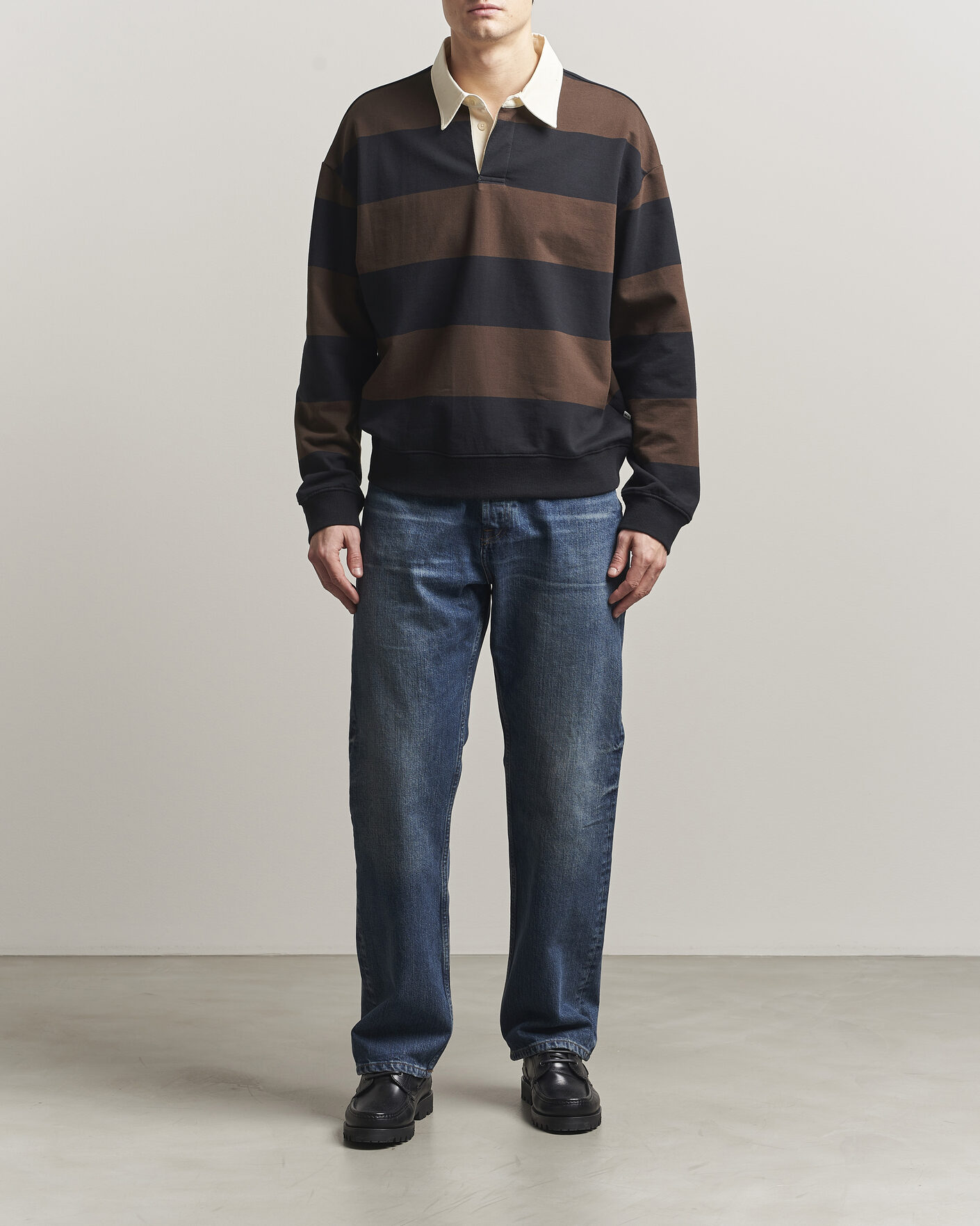 Heren | Truien | NN07 | David Rugby Sweater Brown Stripe