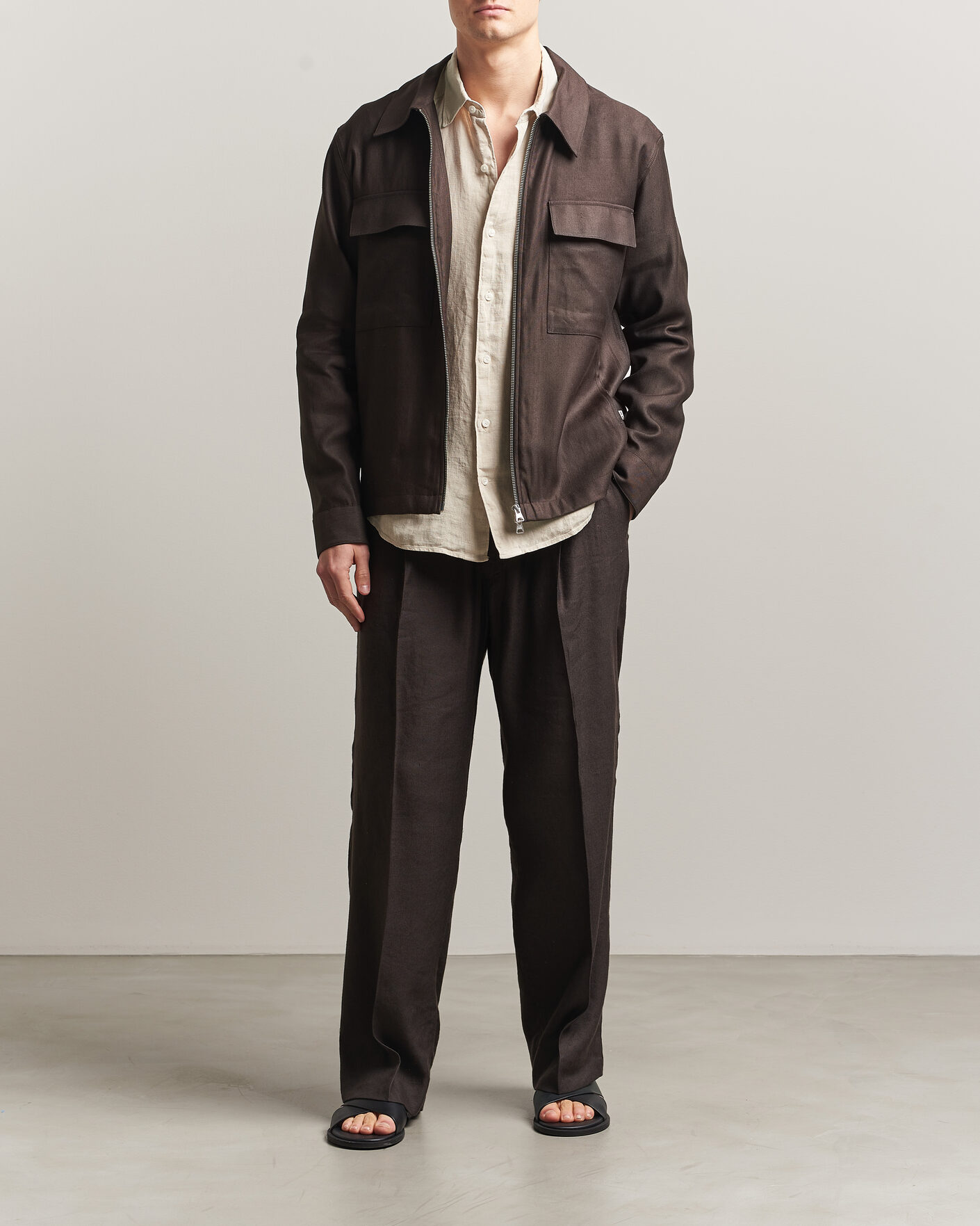 Heren | Overhemden | NN07 | Alban Linen/Viscose Overshirt Deep Truffle