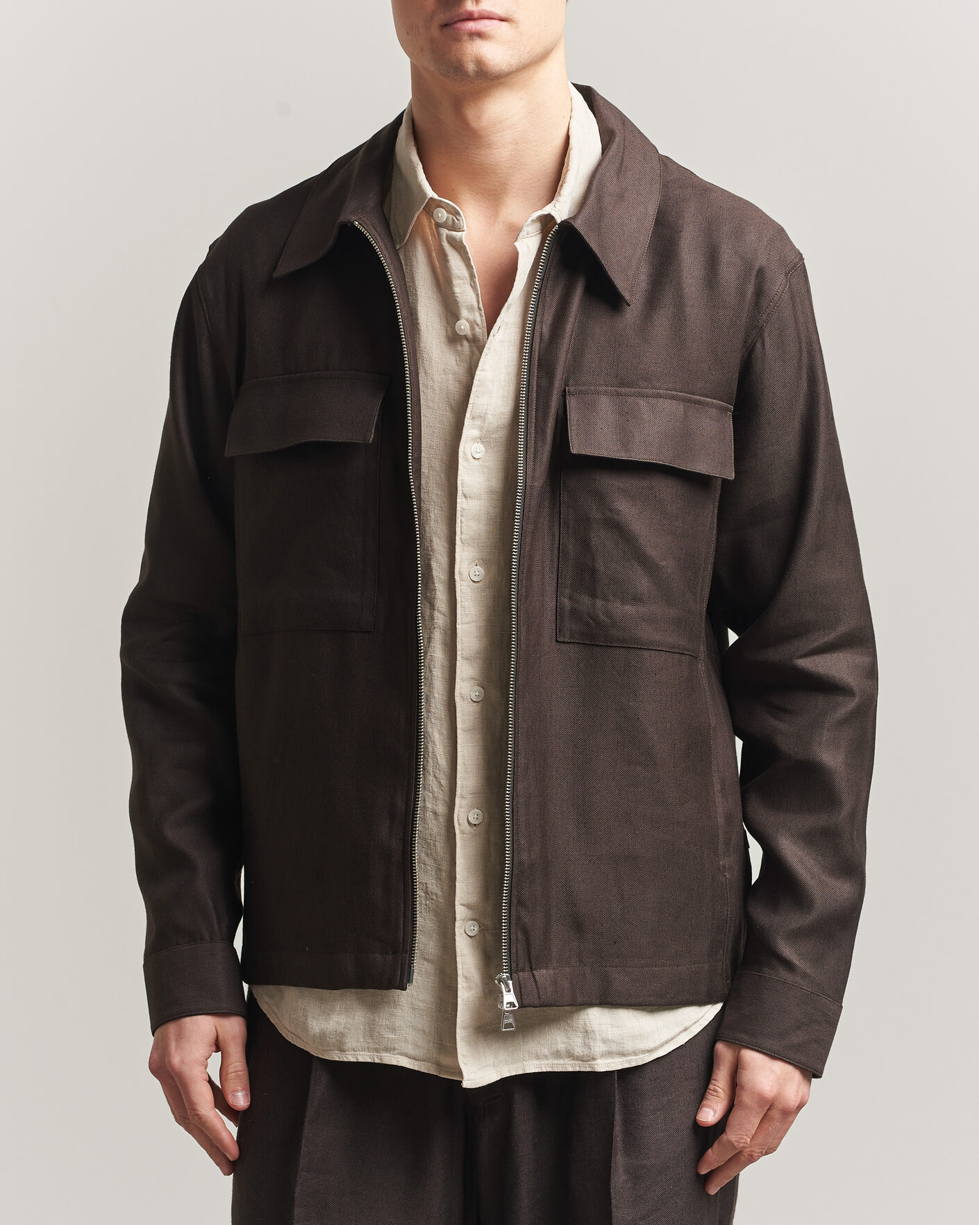 Heren | Overhemden | NN07 | Alban Linen/Viscose Overshirt Deep Truffle