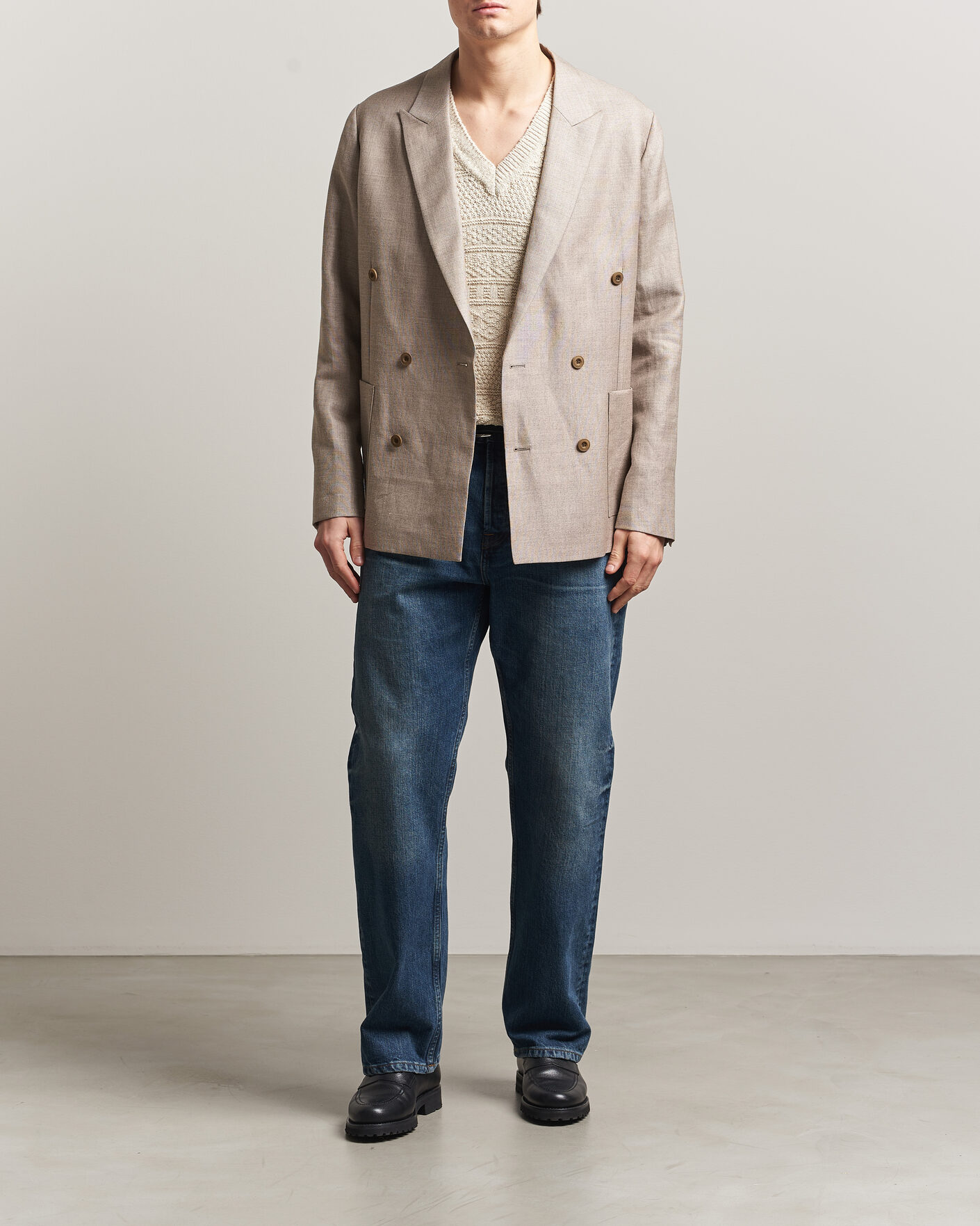 Heren | Blazers | NN07 | Jordin Linen/Wool Double Breasted Blazer Khaki Melange