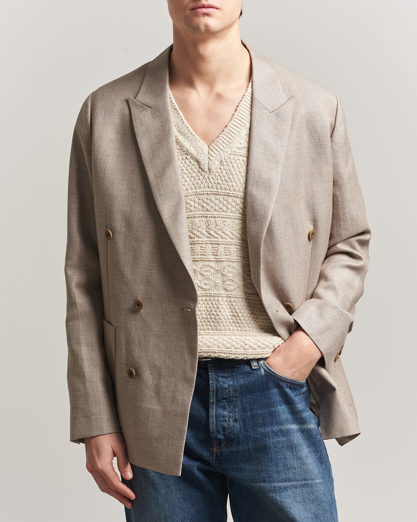 Heren | Blazers | NN07 | Jordin Linen/Wool Double Breasted Blazer Khaki Melange