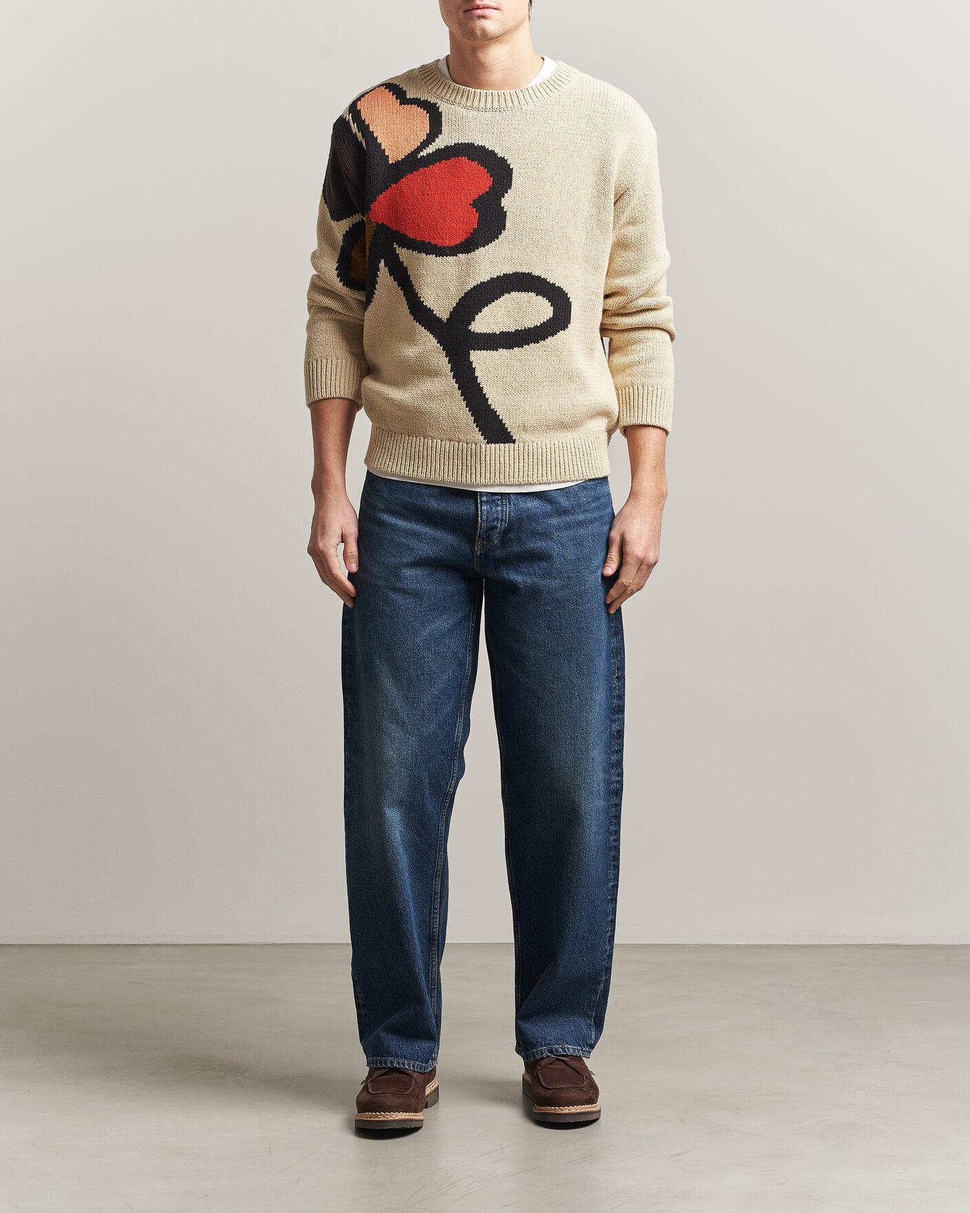 Heren | Truien | NN07 | Todd Printed Flower Sweater Ecru Multi