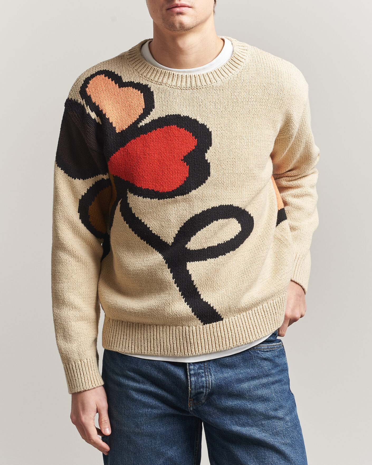 Heren | Truien | NN07 | Todd Printed Flower Sweater Ecru Multi