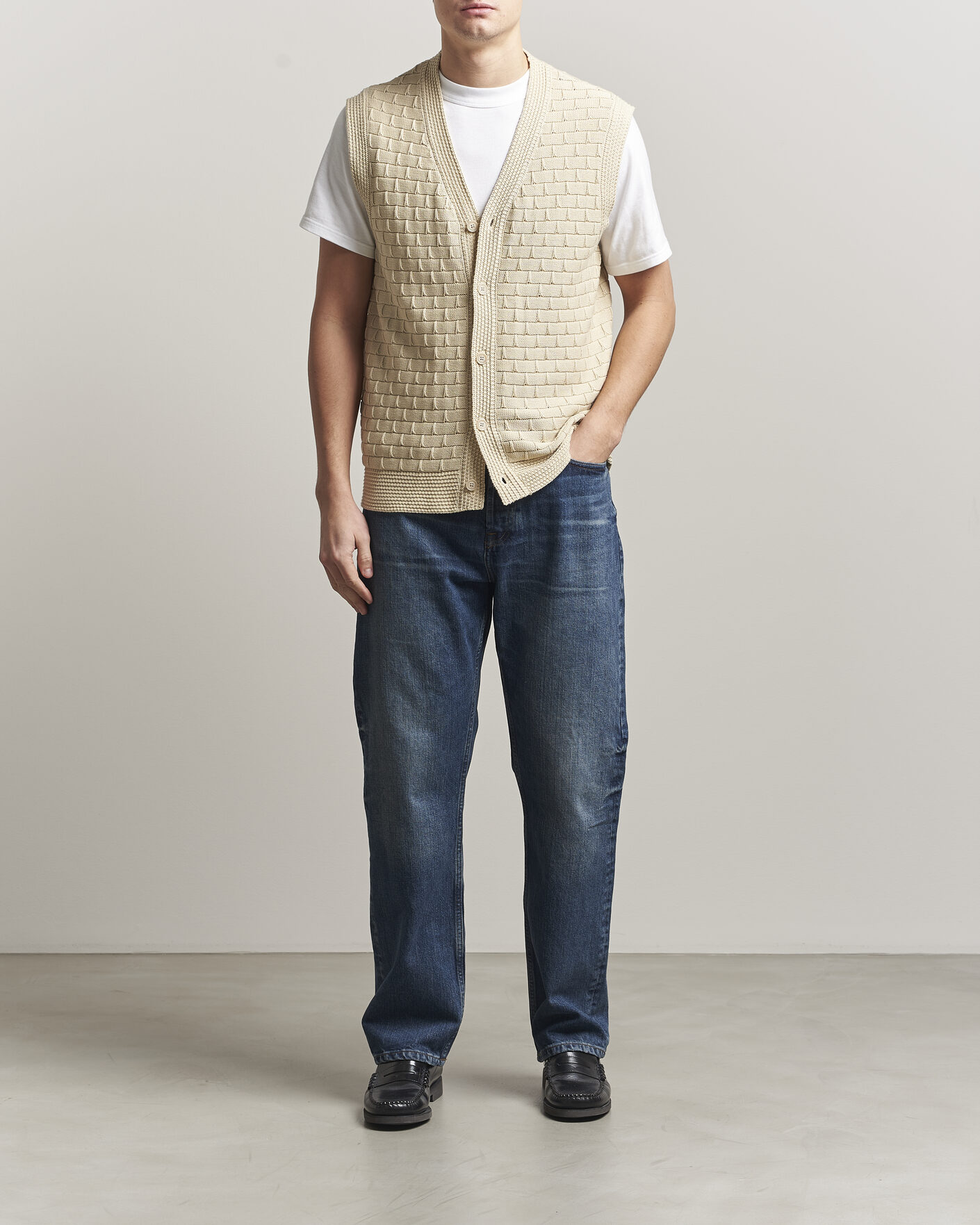 Heren | Truien | NN07 | Reece Knitted Vest Ecru
