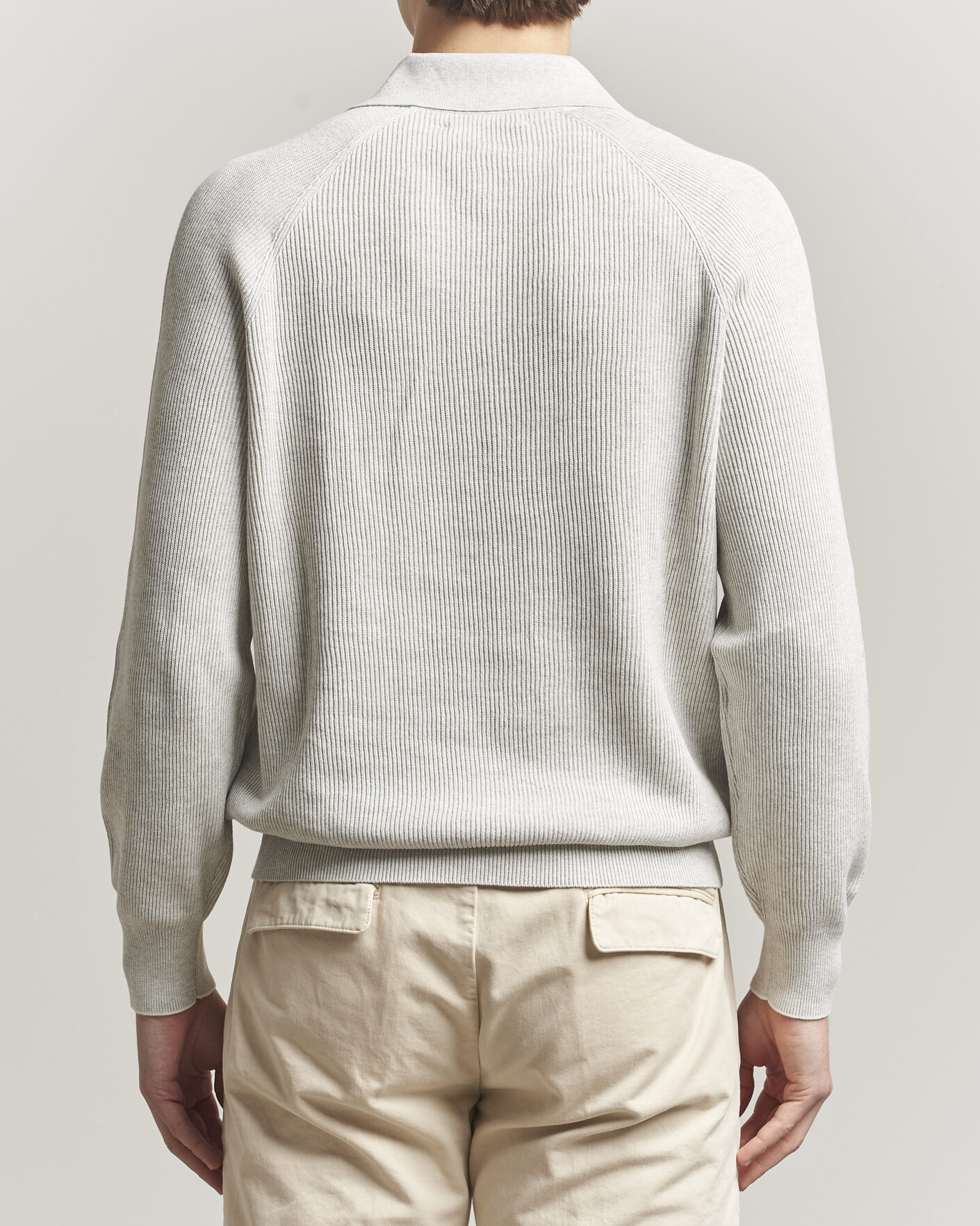 Heren | Truien | Brunello Cucinelli | Cotton Rib Knitted Long Sleeve Polo Light Grey