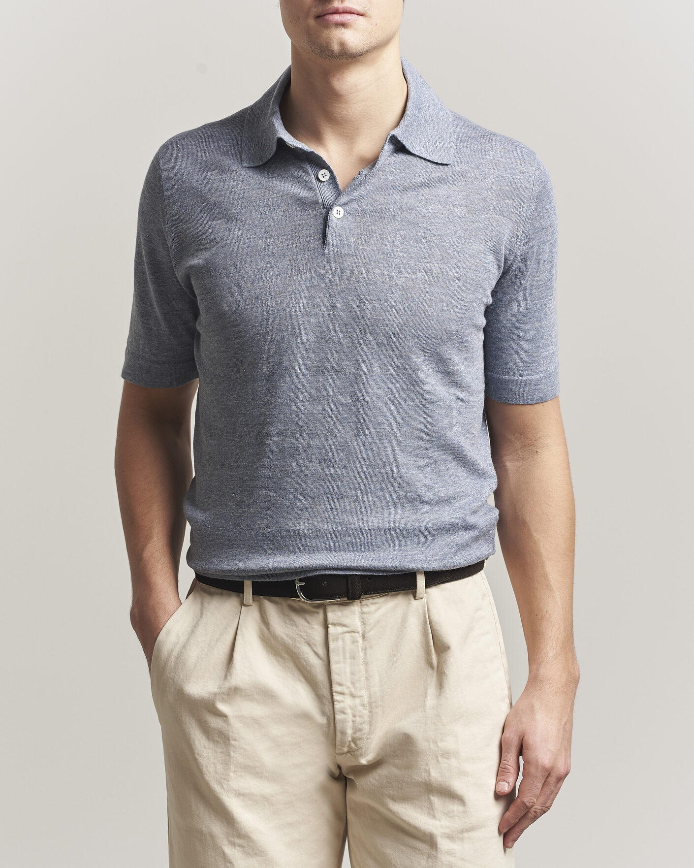 Heren | Polo's | Brunello Cucinelli | Linen Knitted Polo Light Blue
