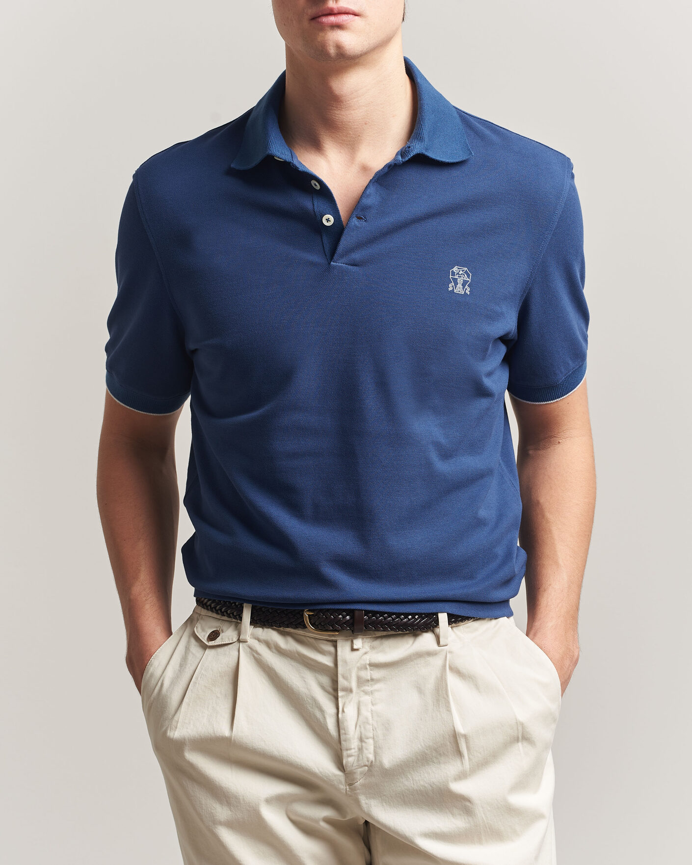 Heren | Polo's | Brunello Cucinelli | Short Sleeve Logo Polo Blue