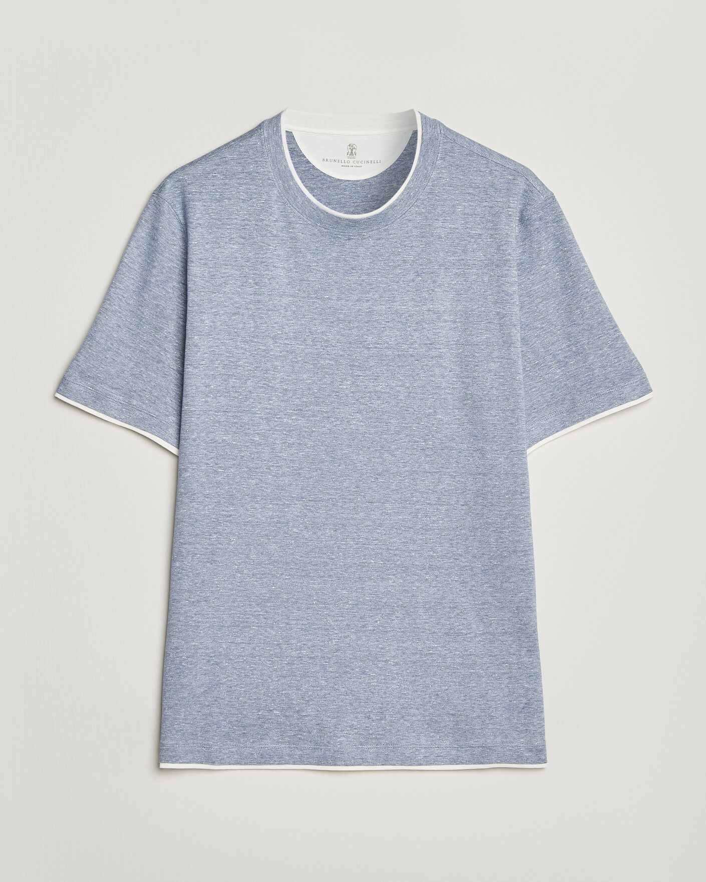 Heren | T-shirts | Brunello Cucinelli | Double Collar Linen T-Shirt Light Blue