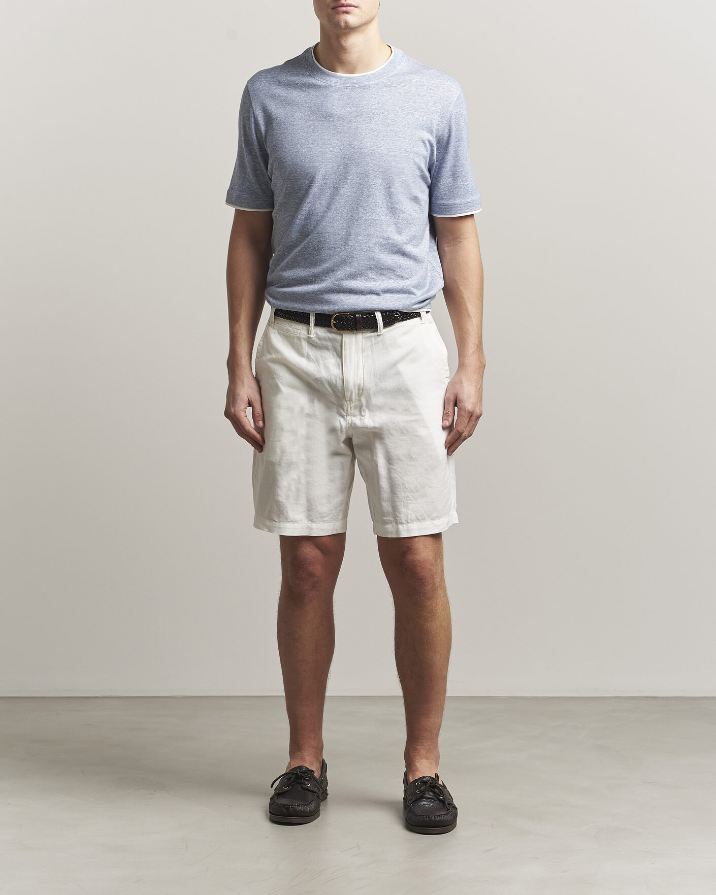 Heren | T-shirts | Brunello Cucinelli | Double Collar Linen T-Shirt Light Blue
