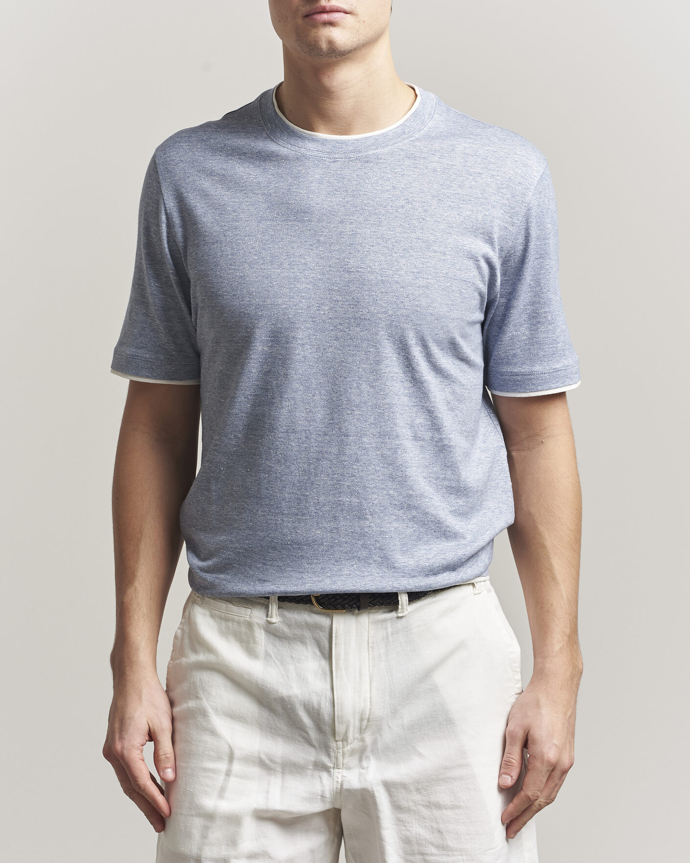 Heren | T-shirts | Brunello Cucinelli | Double Collar Linen T-Shirt Light Blue