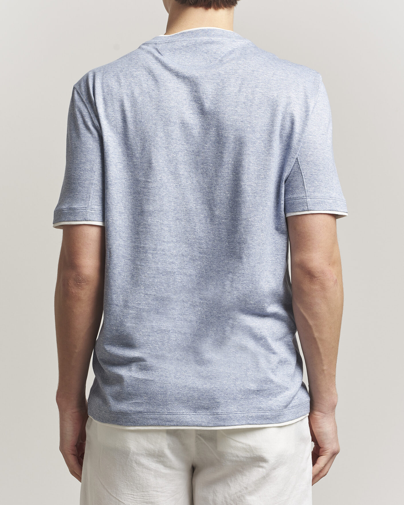 Heren | T-shirts | Brunello Cucinelli | Double Collar Linen T-Shirt Light Blue