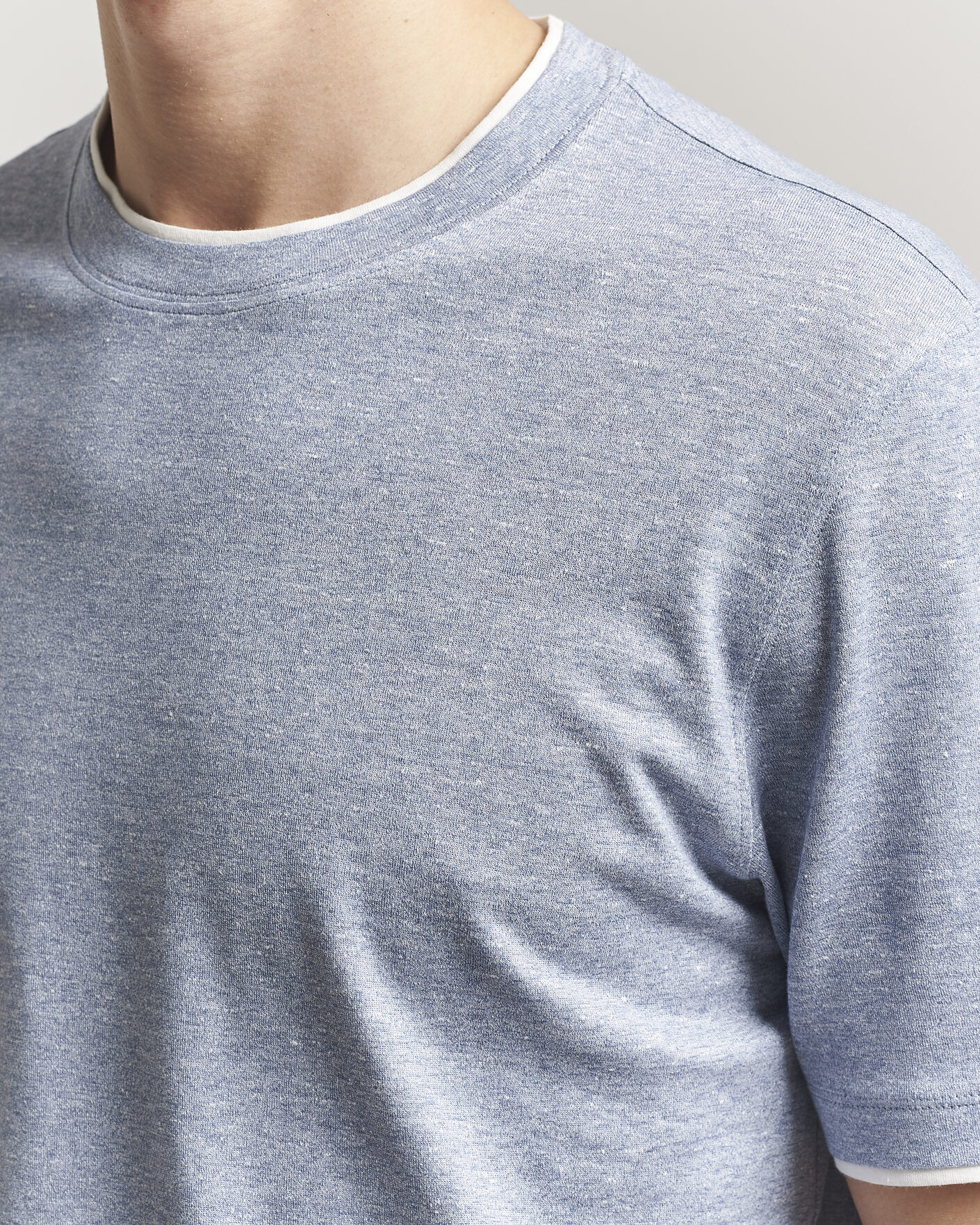 Heren | T-shirts | Brunello Cucinelli | Double Collar Linen T-Shirt Light Blue
