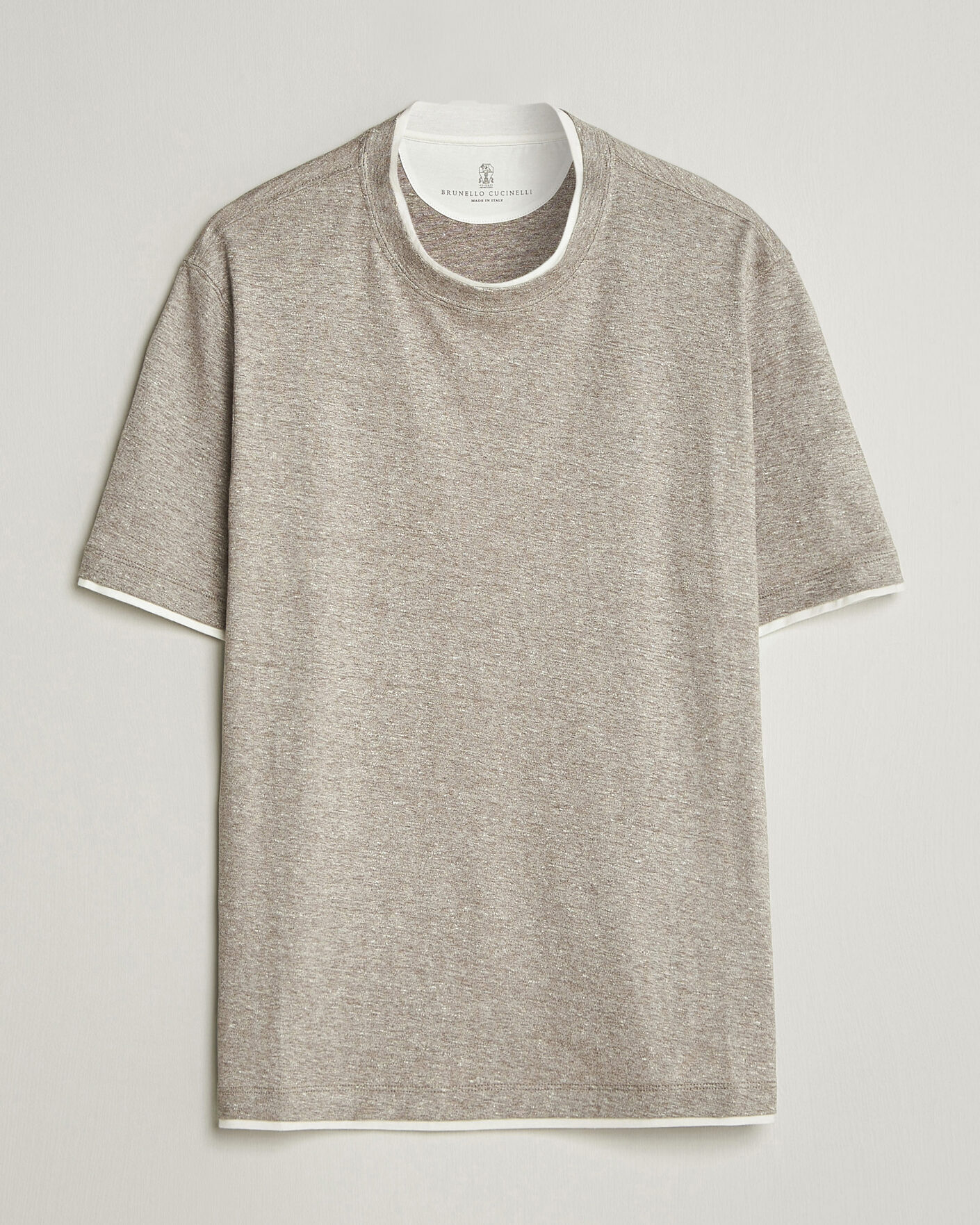 Heren | T-shirts | Brunello Cucinelli | Double Collar Linen T-Shirt Brown