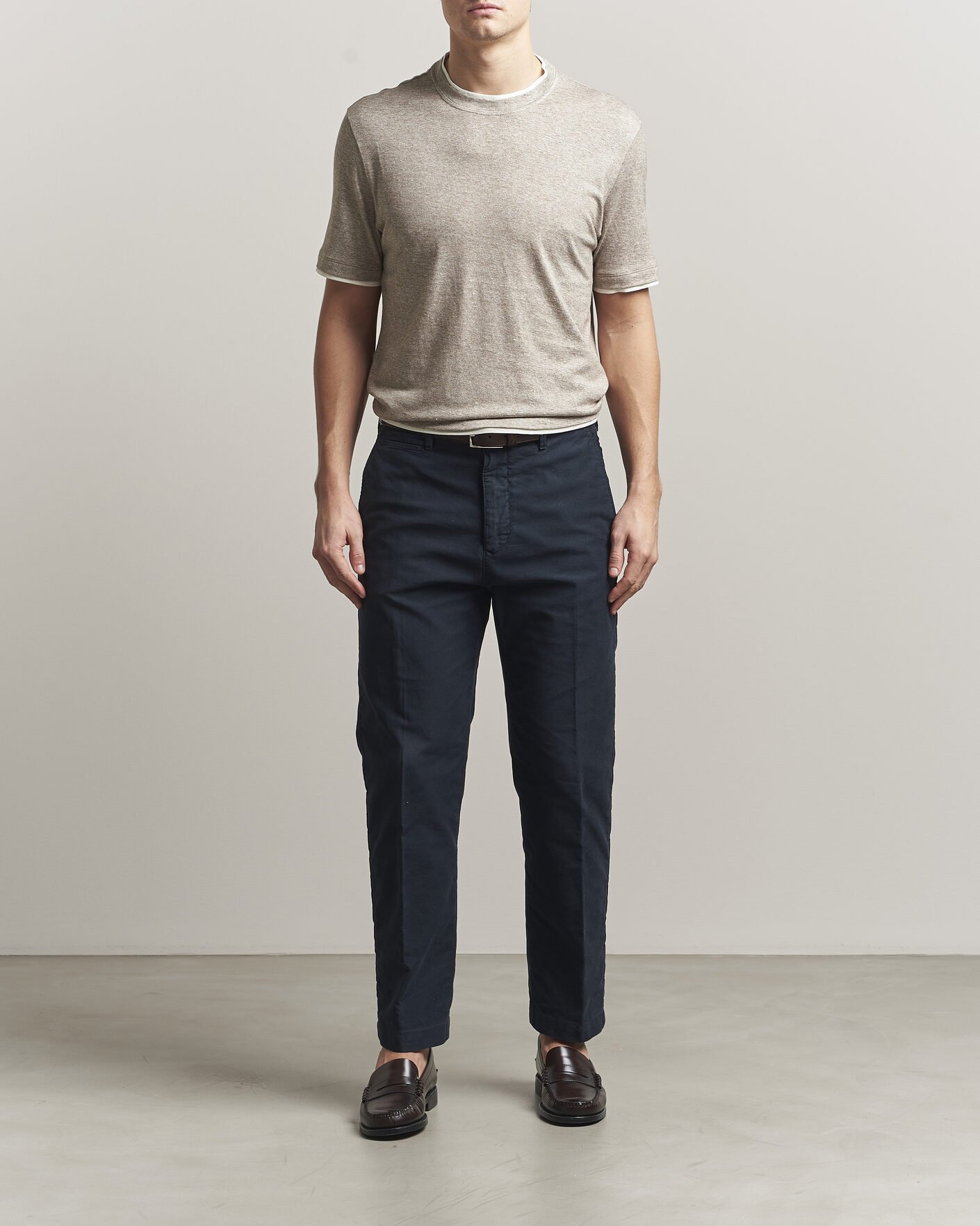 Heren | T-shirts | Brunello Cucinelli | Double Collar Linen T-Shirt Brown