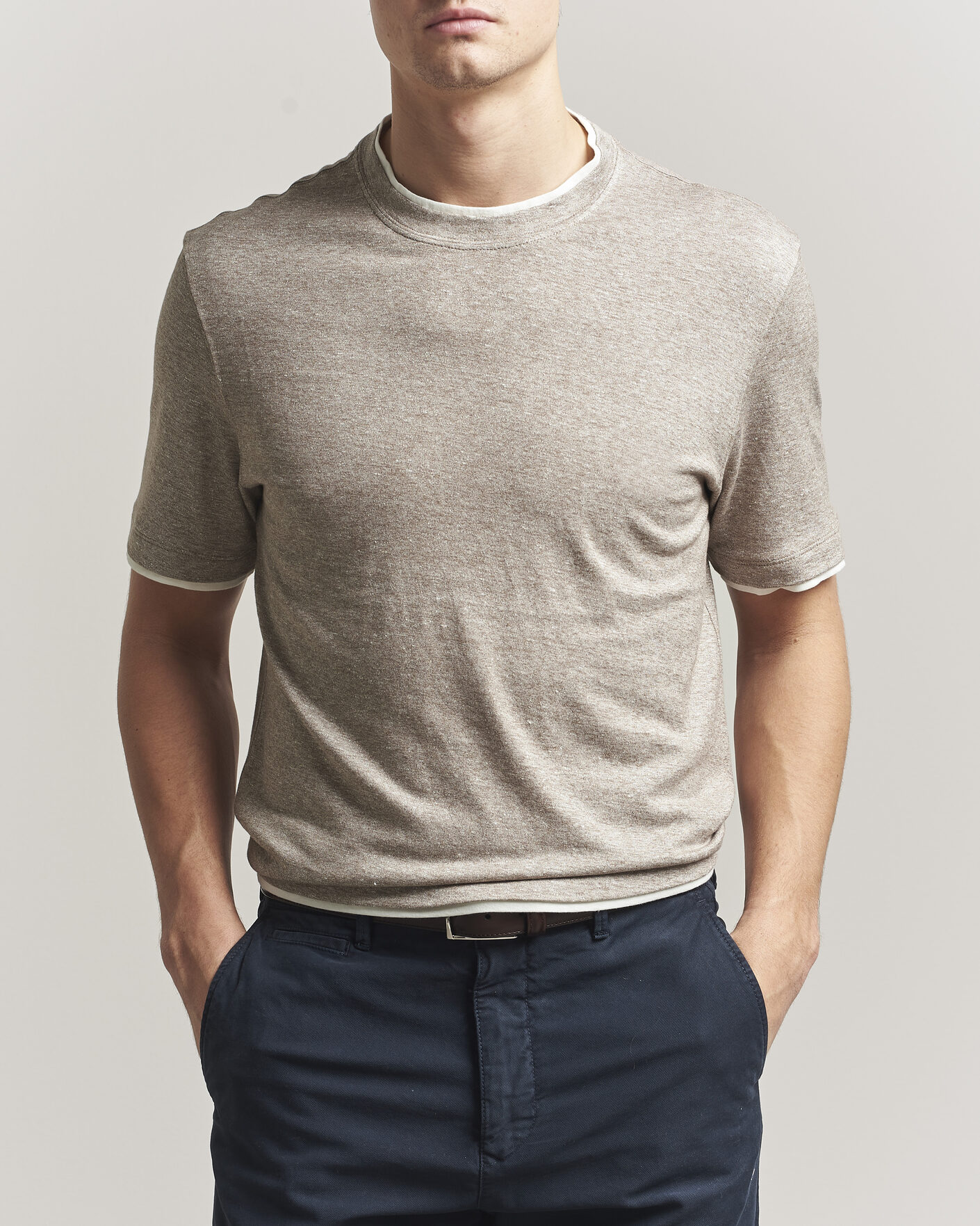 Heren | T-shirts | Brunello Cucinelli | Double Collar Linen T-Shirt Brown