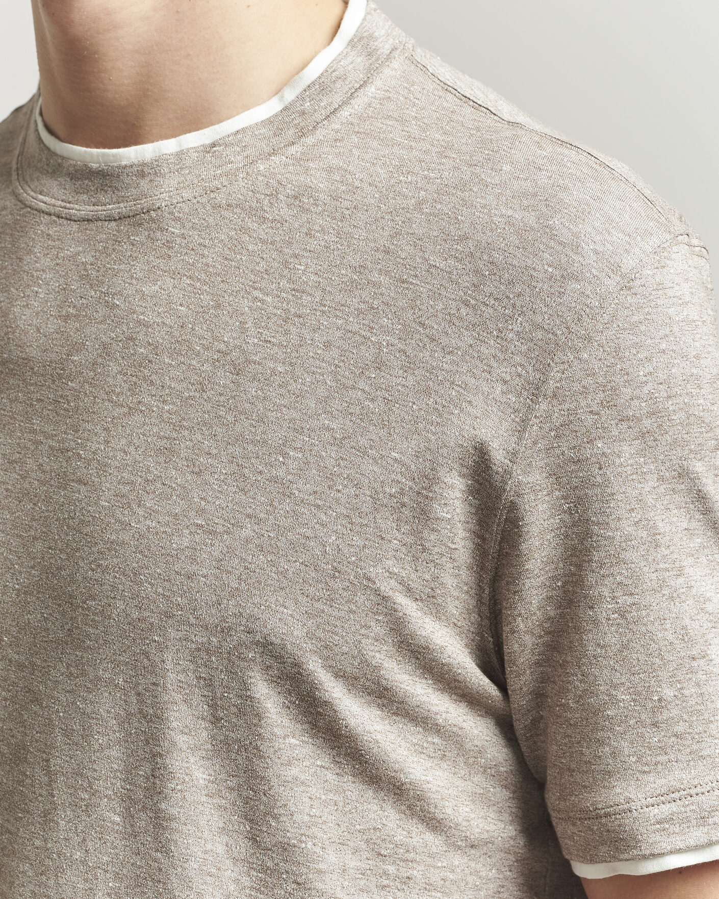 Heren | T-shirts | Brunello Cucinelli | Double Collar Linen T-Shirt Brown