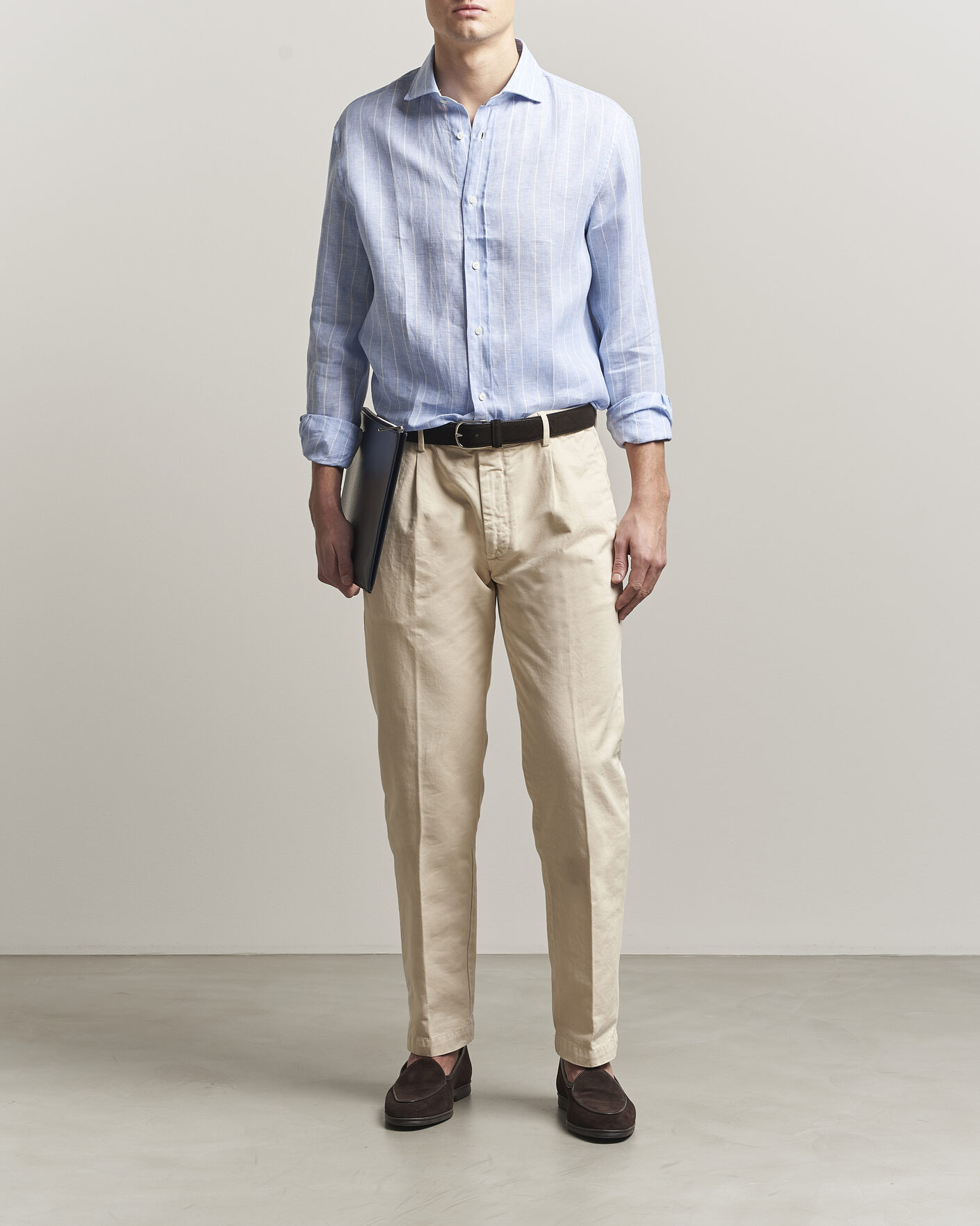 Heren | Overhemden | Brunello Cucinelli | Easy Fit Linen Shirt Light Blue Stripe