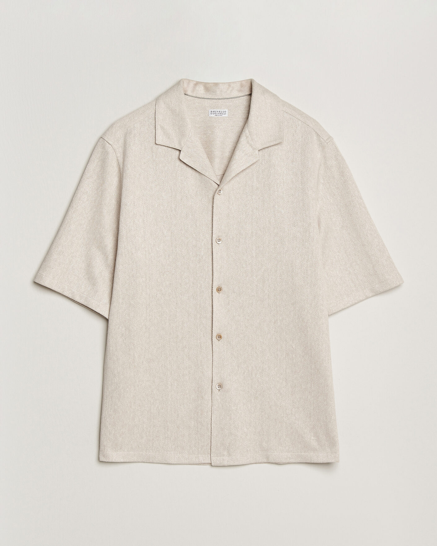 Heren | Overhemden | Brunello Cucinelli | Linen Herringbone Camp Shirt Light Beige