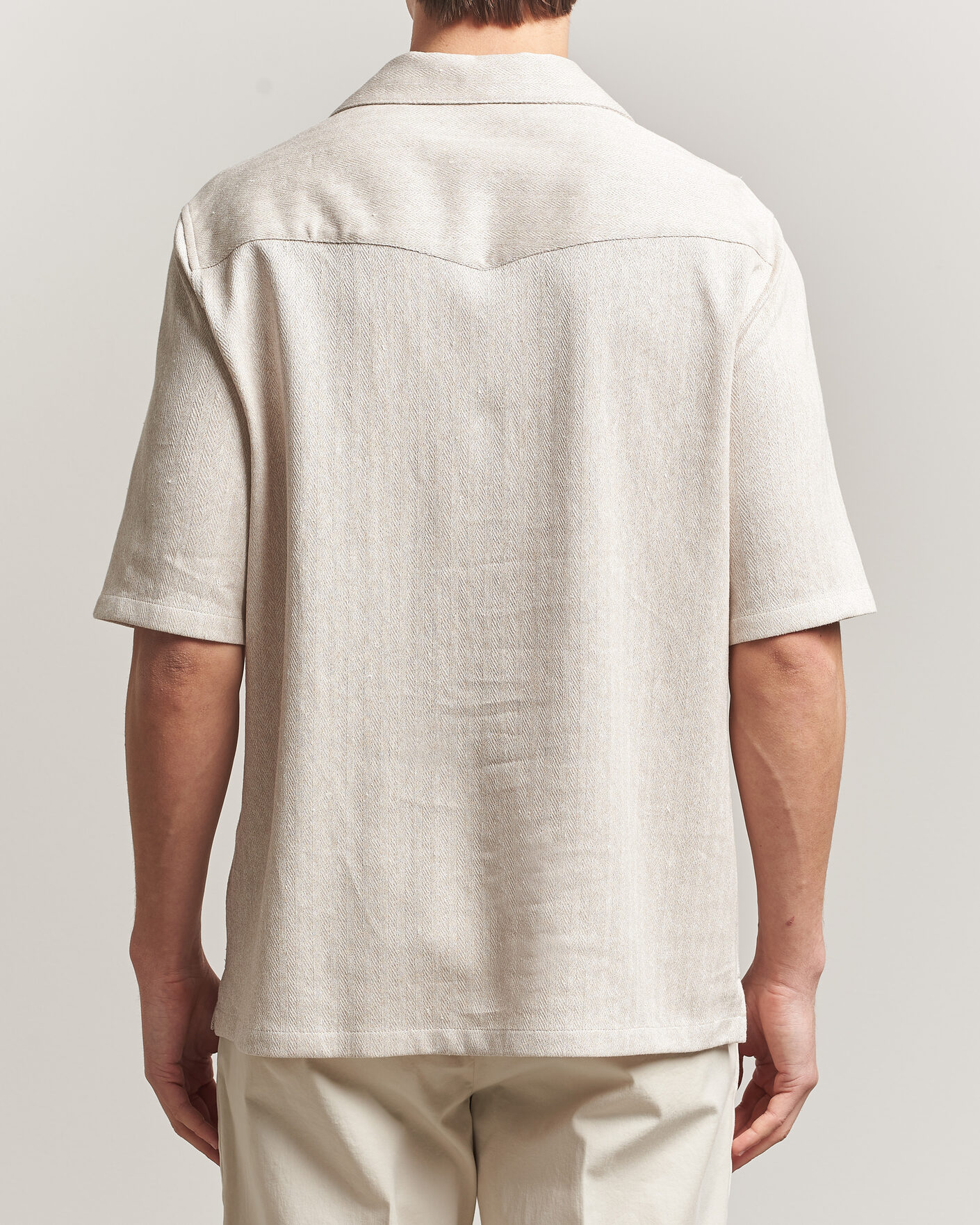 Heren | Overhemden | Brunello Cucinelli | Linen Herringbone Camp Shirt Light Beige