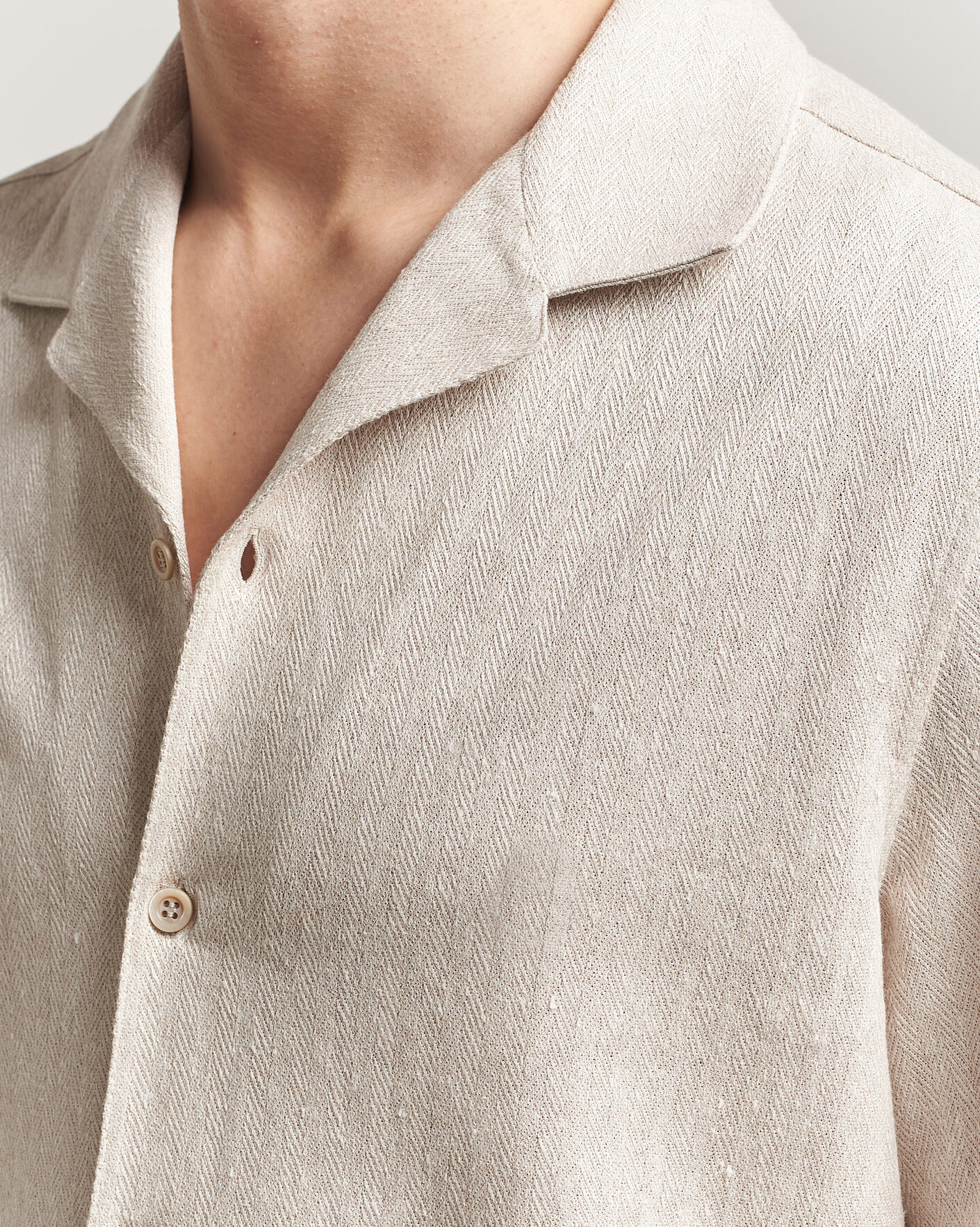 Heren | Overhemden | Brunello Cucinelli | Linen Herringbone Camp Shirt Light Beige