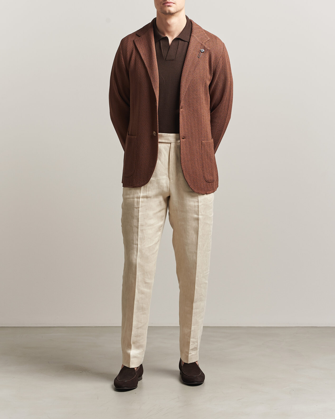Heren | Blazers | Lardini | Structured Cotton/Viscose Knit Jacket Brown