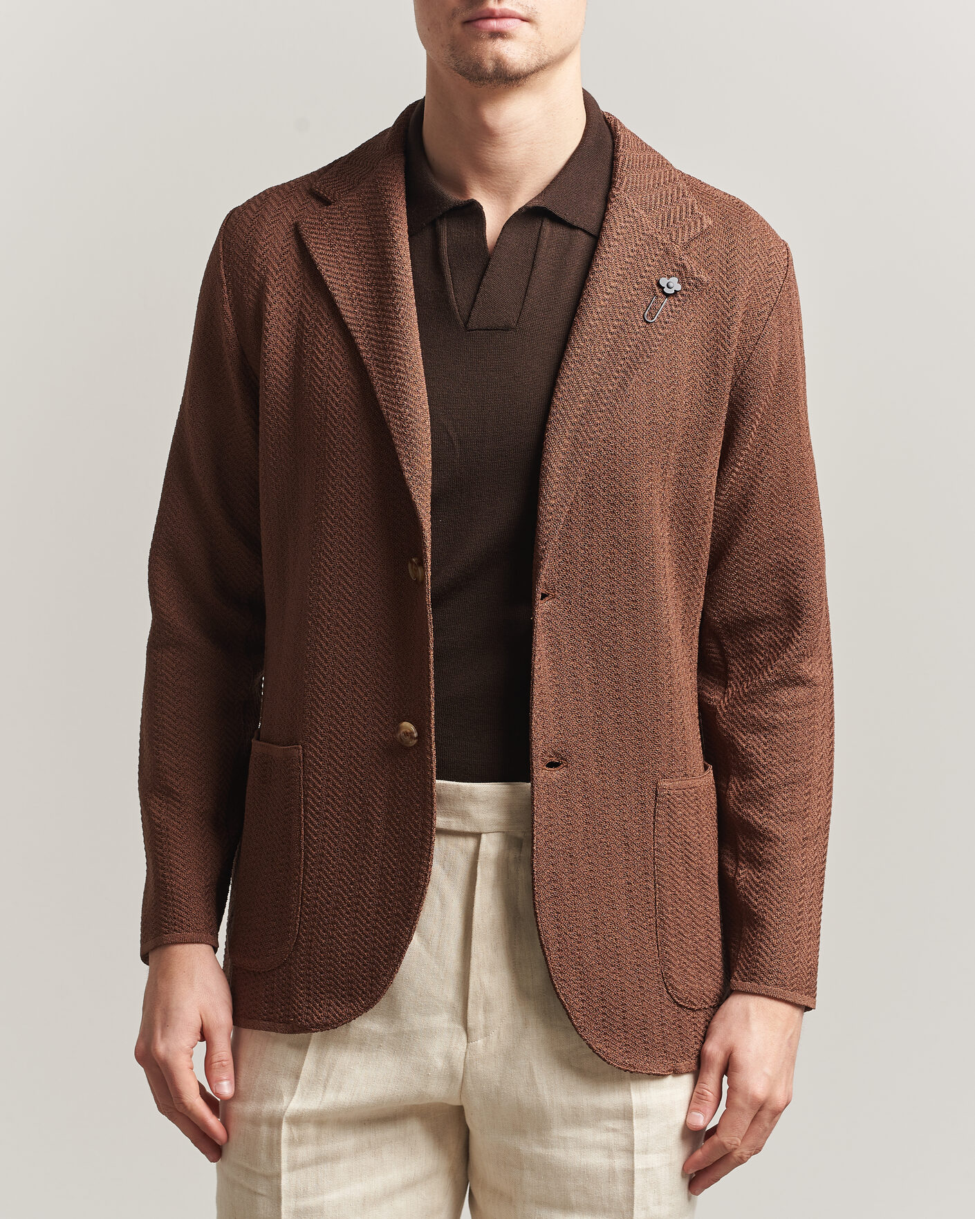 Heren | Blazers | Lardini | Structured Cotton/Viscose Knit Jacket Brown