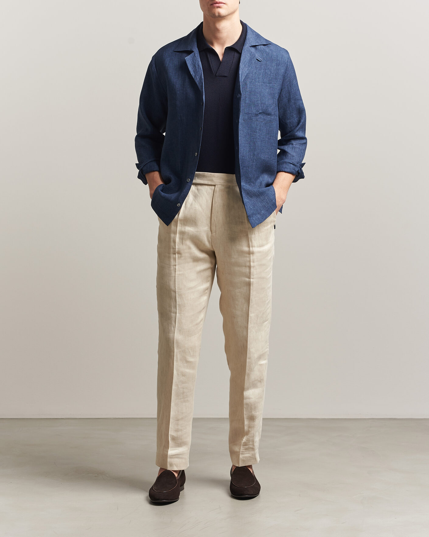 Heren | Overhemden | Lardini | Paul Linen Resort Shirt Dark Blue
