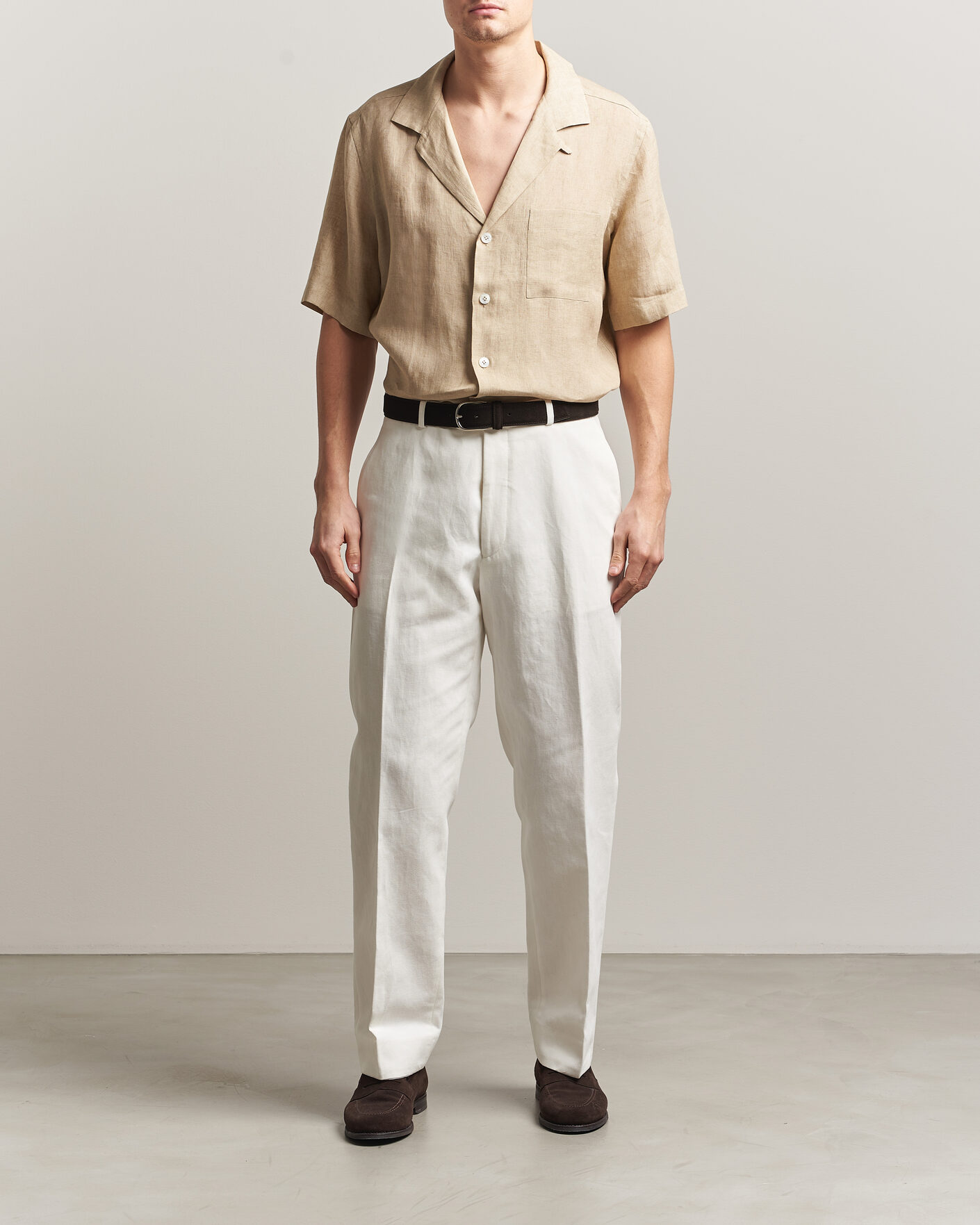 Heren | Overhemden | Lardini | Klop Short Sleeve Linen Resort Shirt Beige