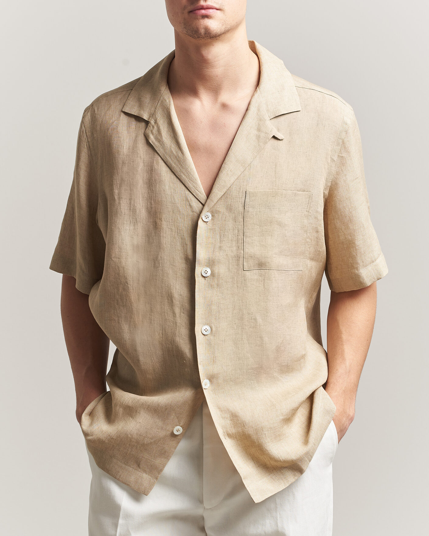 Heren | Overhemden | Lardini | Klop Short Sleeve Linen Resort Shirt Beige