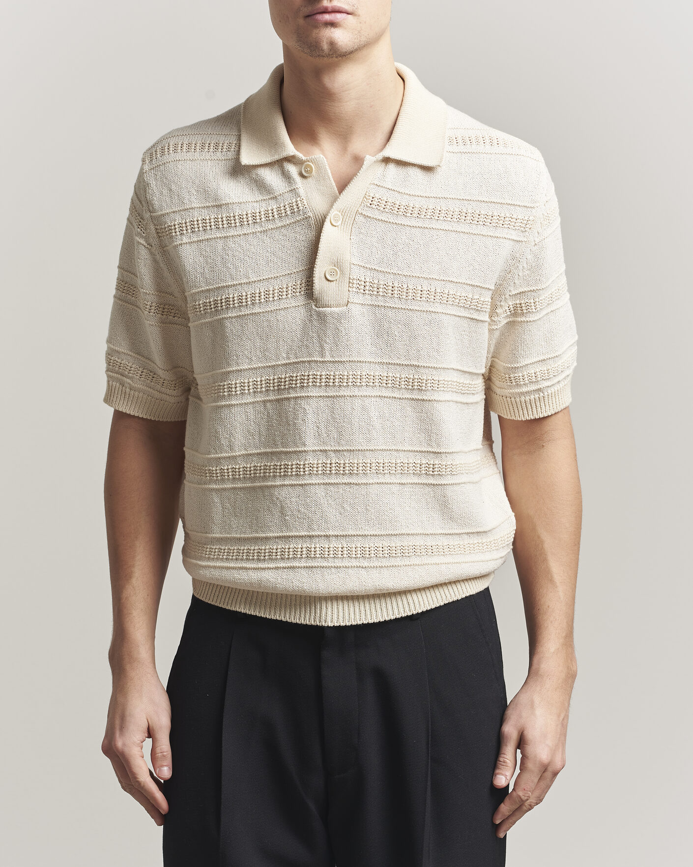 Heren | Polo's | Lardini | Strcture Knitted Organic/Recycled Cotton Polo White