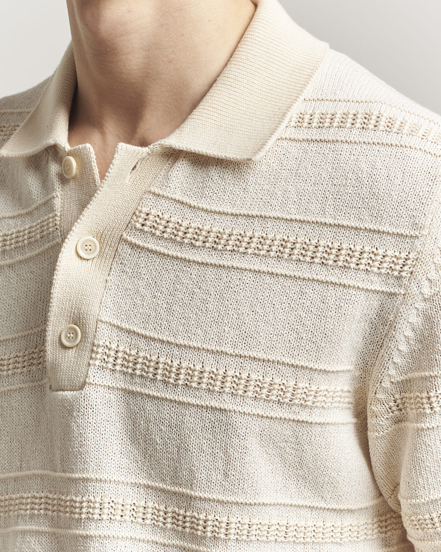 Heren | Polo's | Lardini | Strcture Knitted Organic/Recycled Cotton Polo White