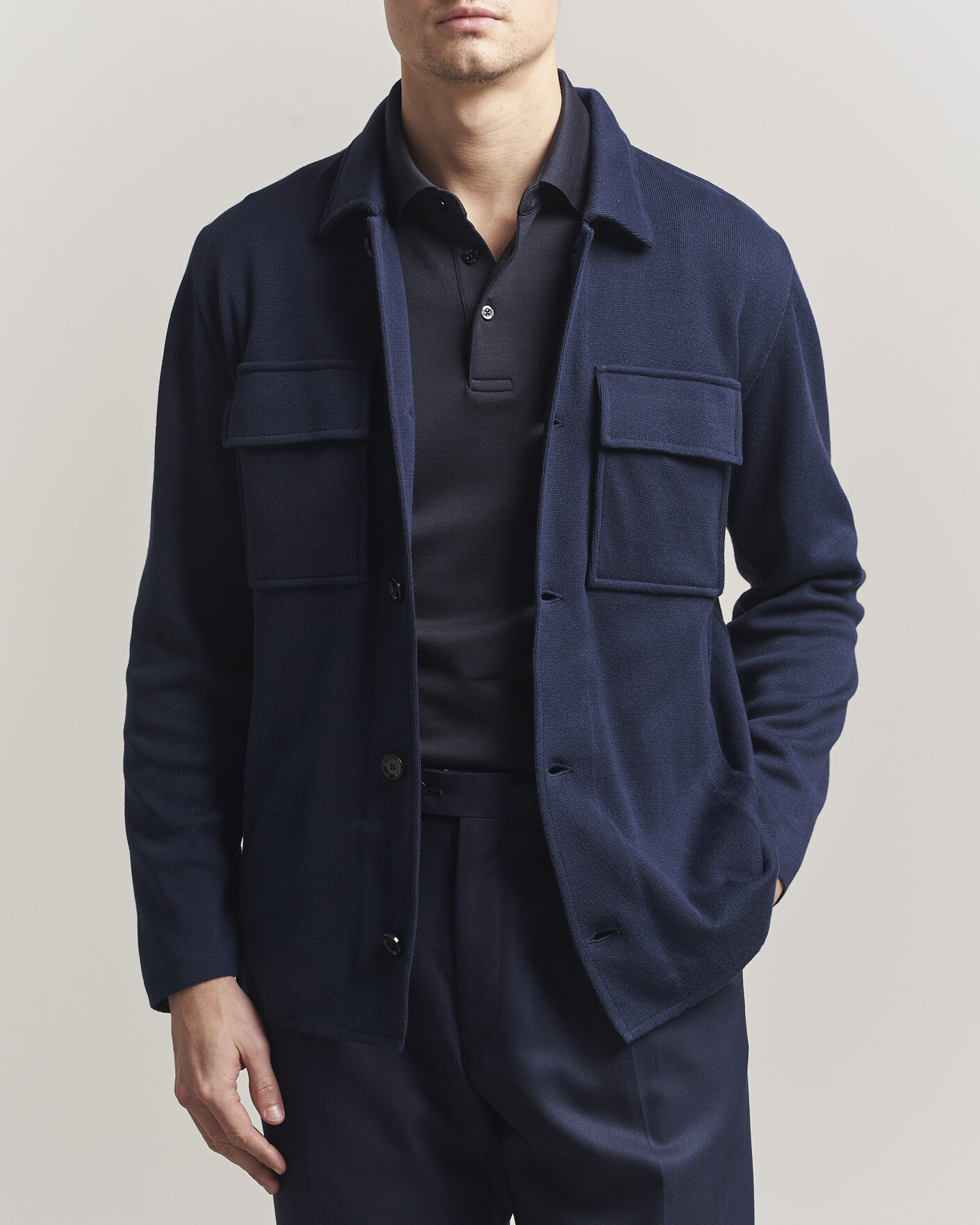 Heren | Jassen | Lardini | Knitted Cotton Pocket Shirt Jacket Navy