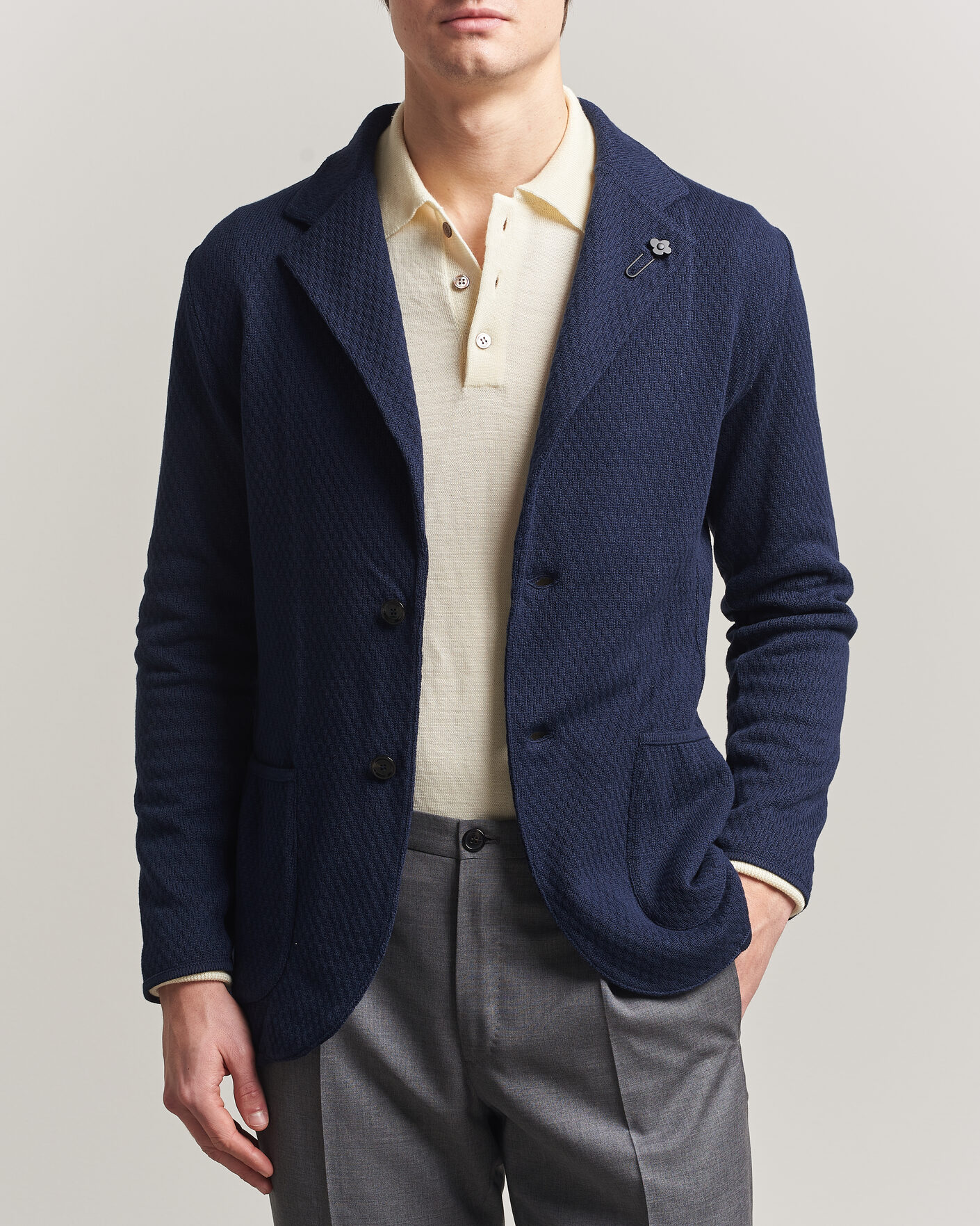 Heren | Blazers | Lardini | Knitted Structure Cotton Blazer Navy