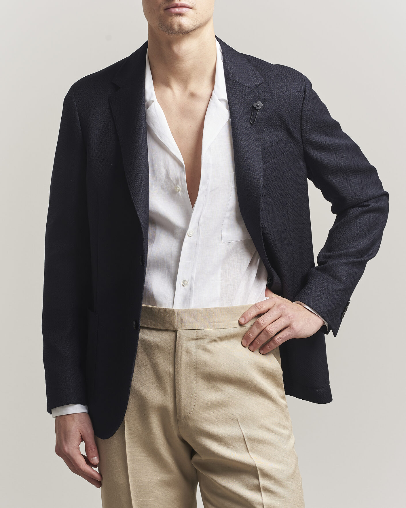 Heren | Blazers | Lardini | Herringbone Light Wool Blazer Navy