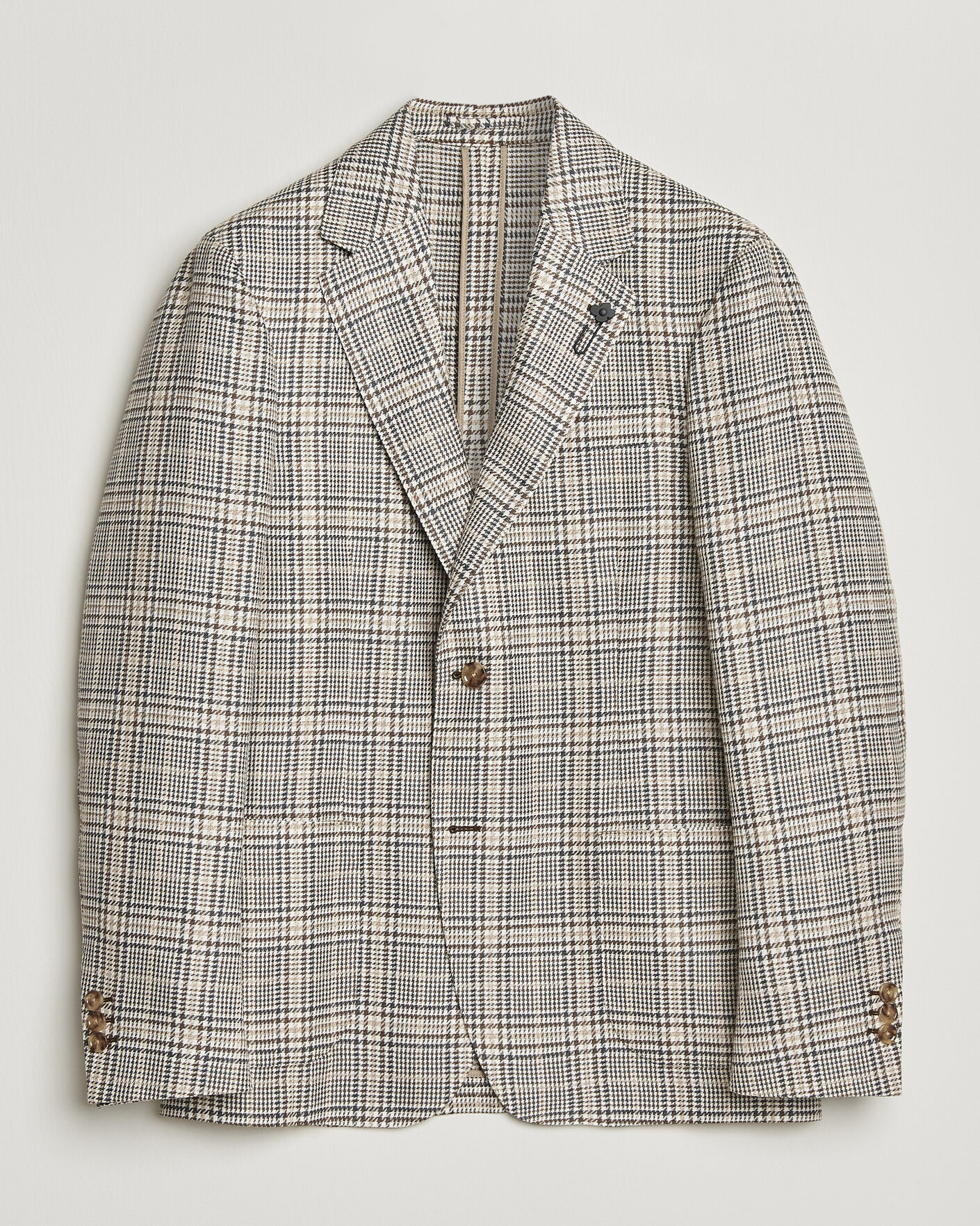 Heren | Blazers | Lardini | Multi Check Cotton/Linen Blazer Beige