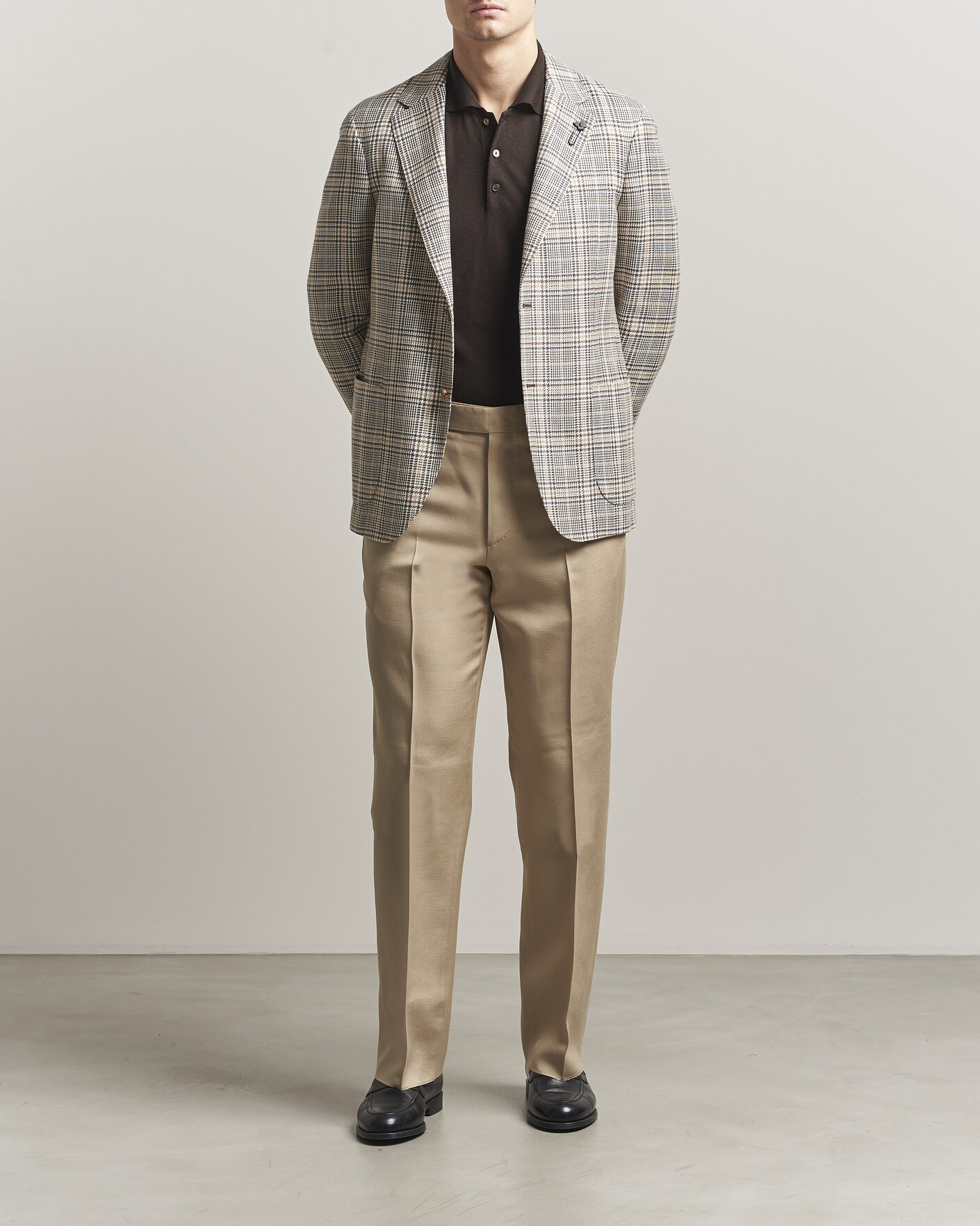Heren | Blazers | Lardini | Multi Check Cotton/Linen Blazer Beige
