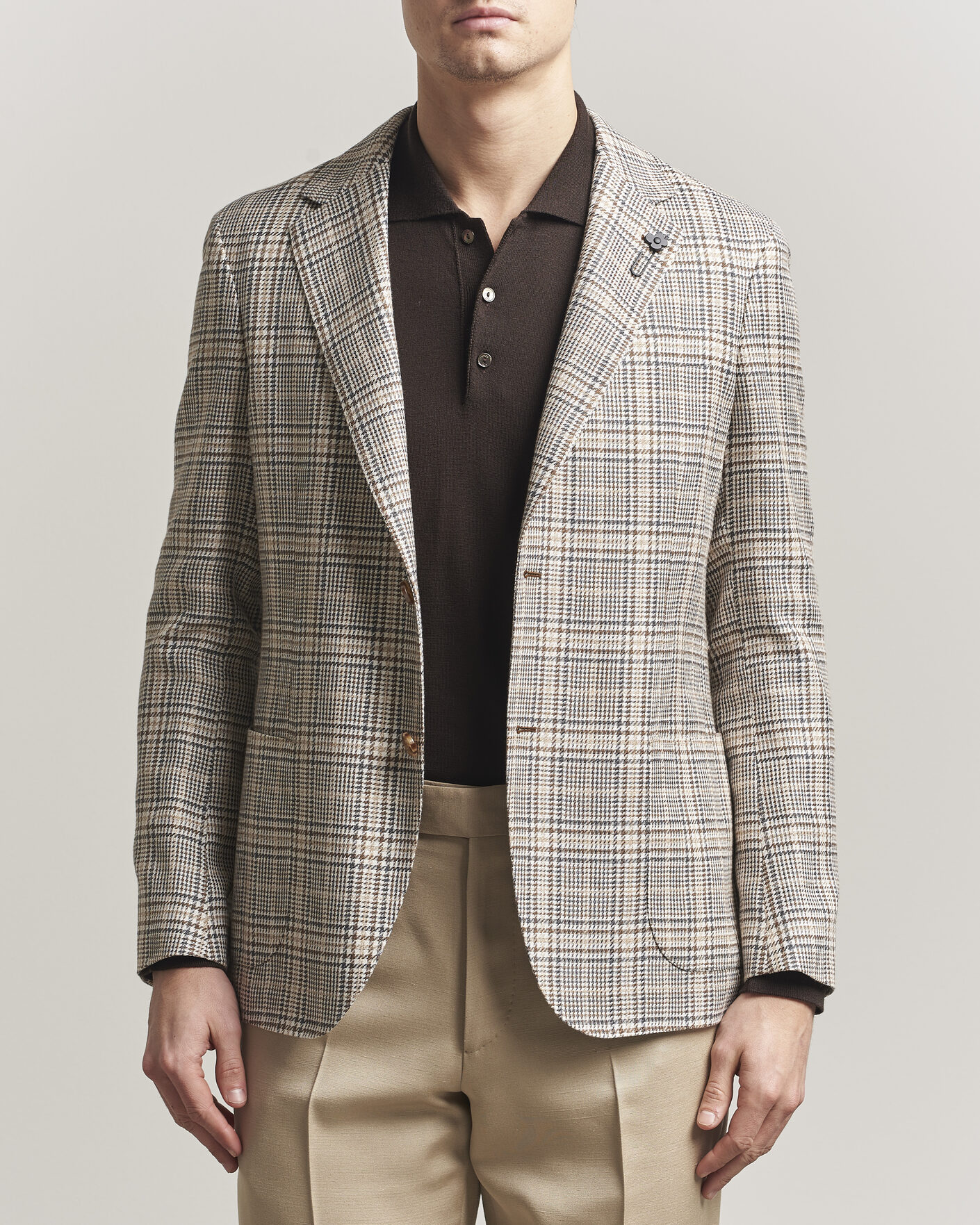 Heren | Blazers | Lardini | Multi Check Cotton/Linen Blazer Beige
