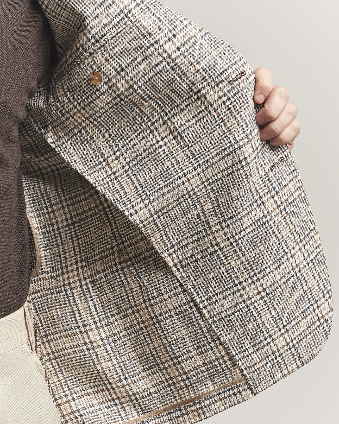 Heren | Blazers | Lardini | Multi Check Cotton/Linen Blazer Beige