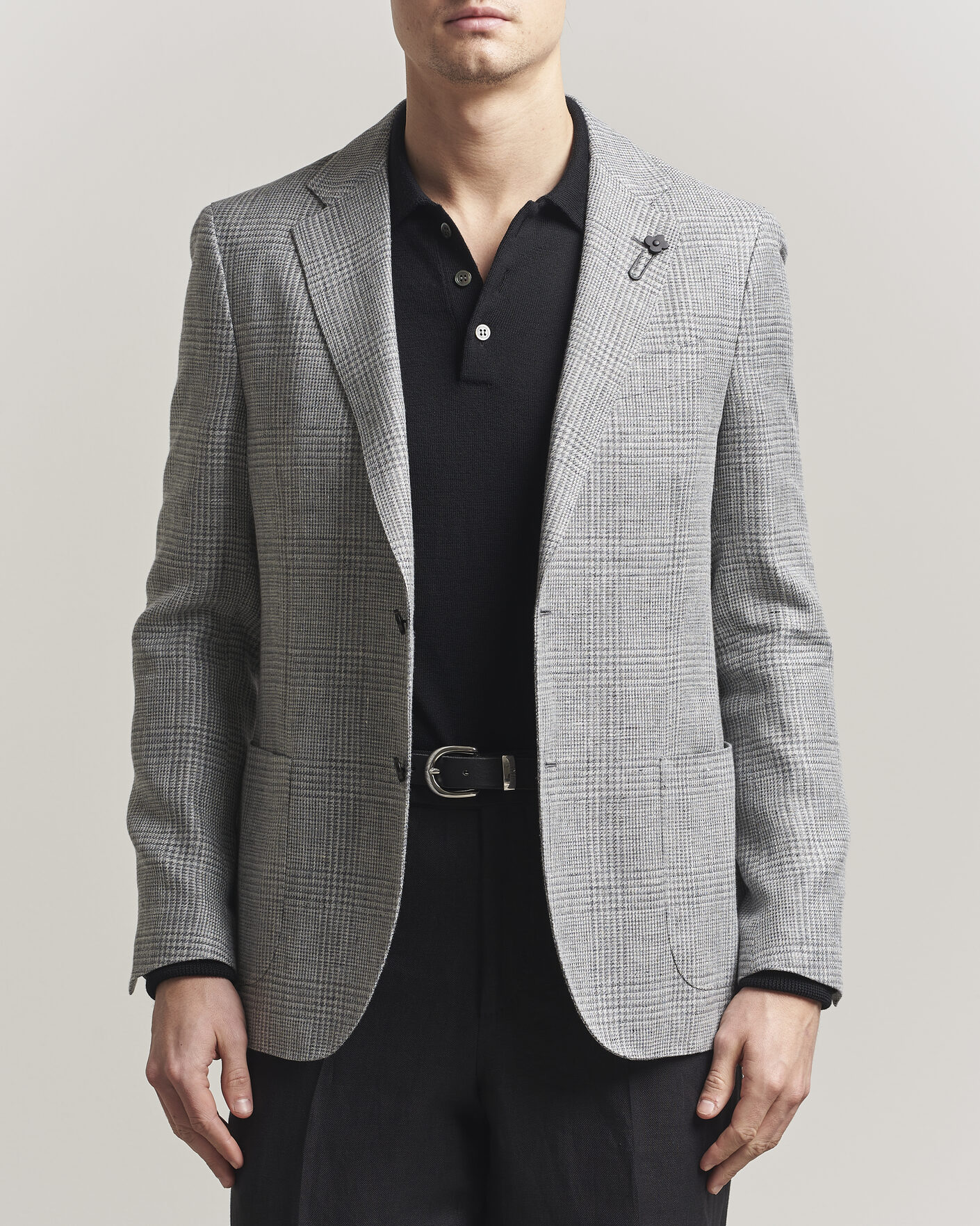 Heren | Blazers | Lardini | Checked Linen/Wool Blazer Grey