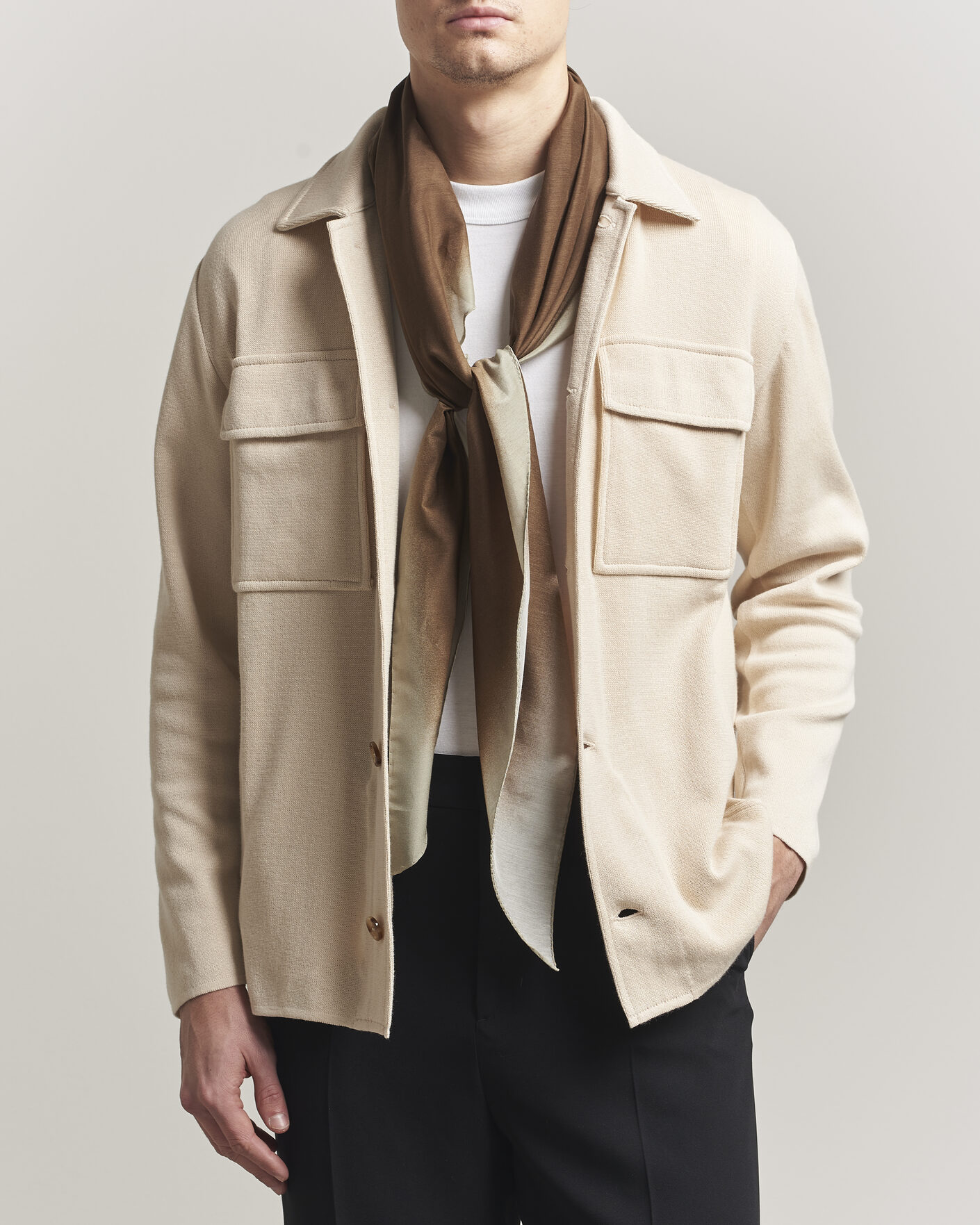 Heren | Jassen | Lardini | Knitted Cotton Pocket Shirt Jacket Beige