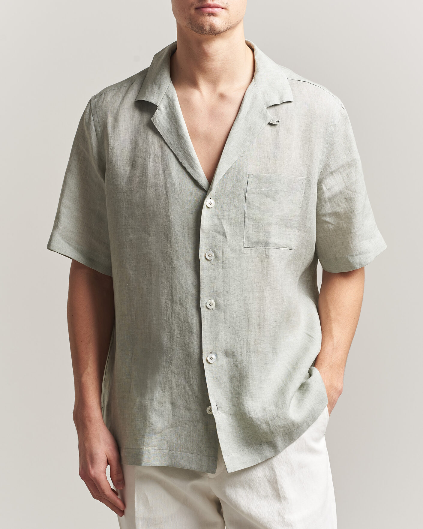 Heren | Overhemden | Lardini | Klop Short Sleeve Linen Resort Shirt Light Green