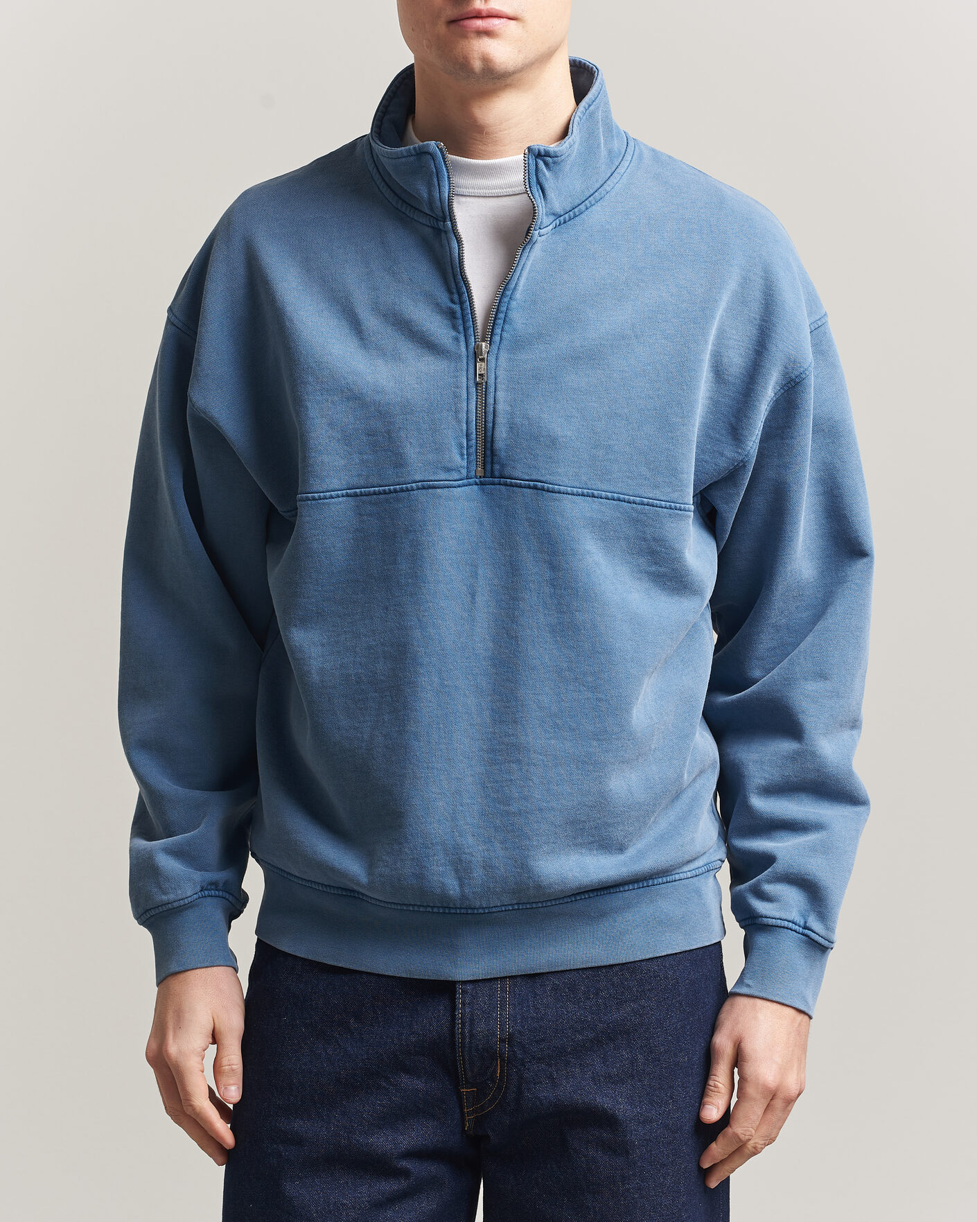 Heren | Truien | Colorful Standard | Classic Organic Half-Zip Faded Indigo