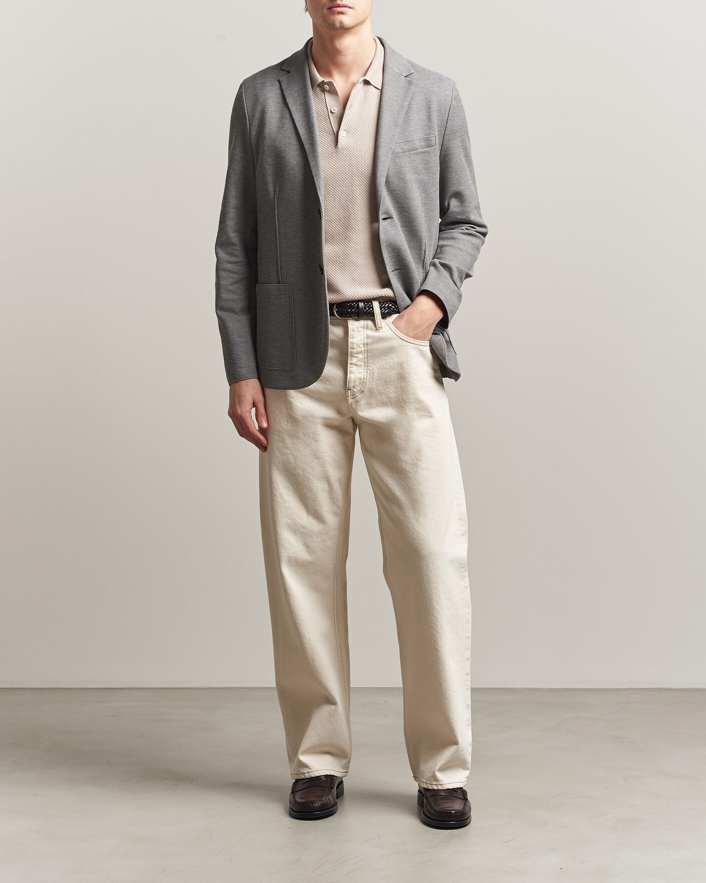 Heren | Blazers | Harris Wharf London | Loro Piana Honey Comb Blazer Light Grey