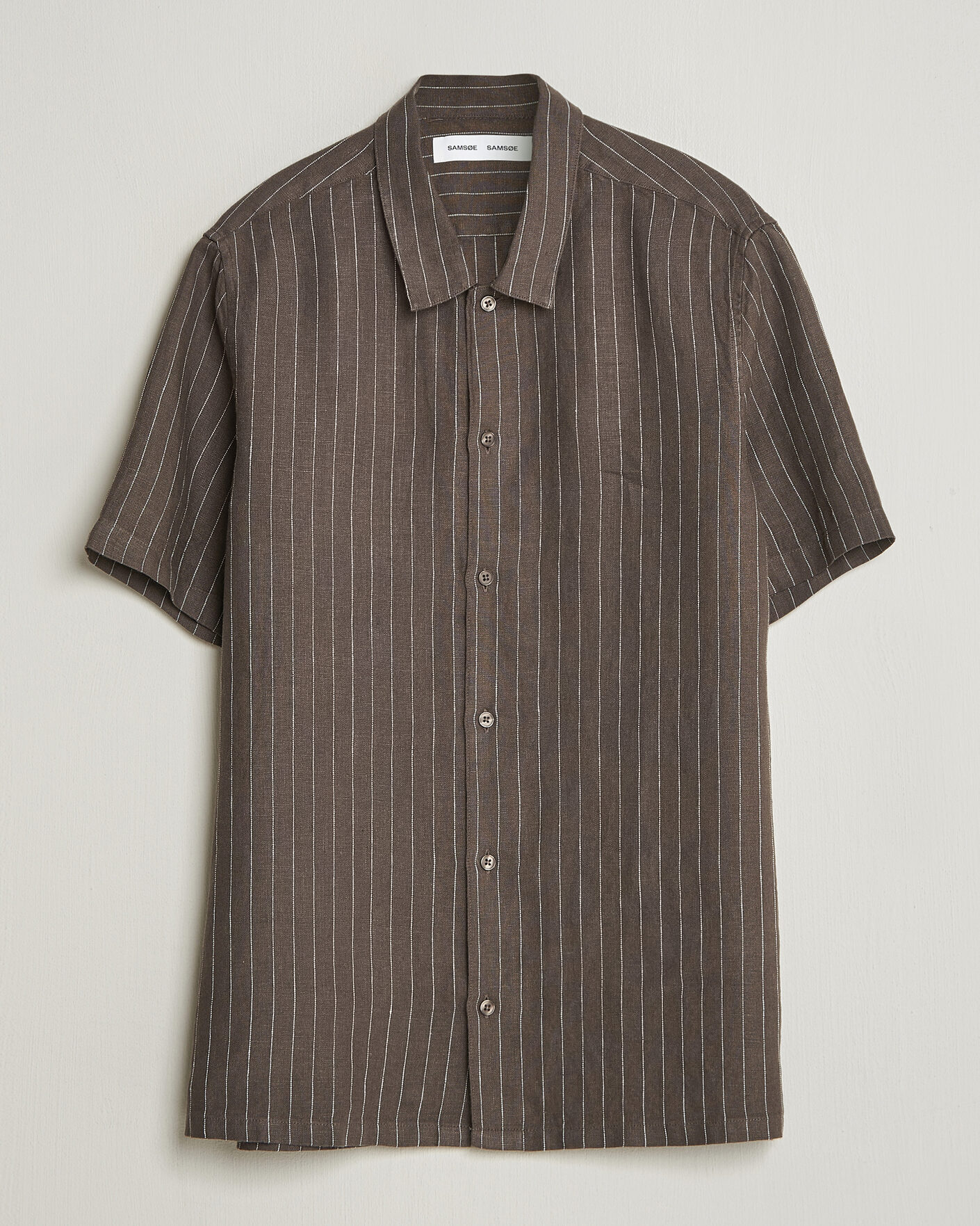 Heren | Overhemden | Samsøe Samsøe | Avan Linen Striped Short Sleeve Shirt Black Olive